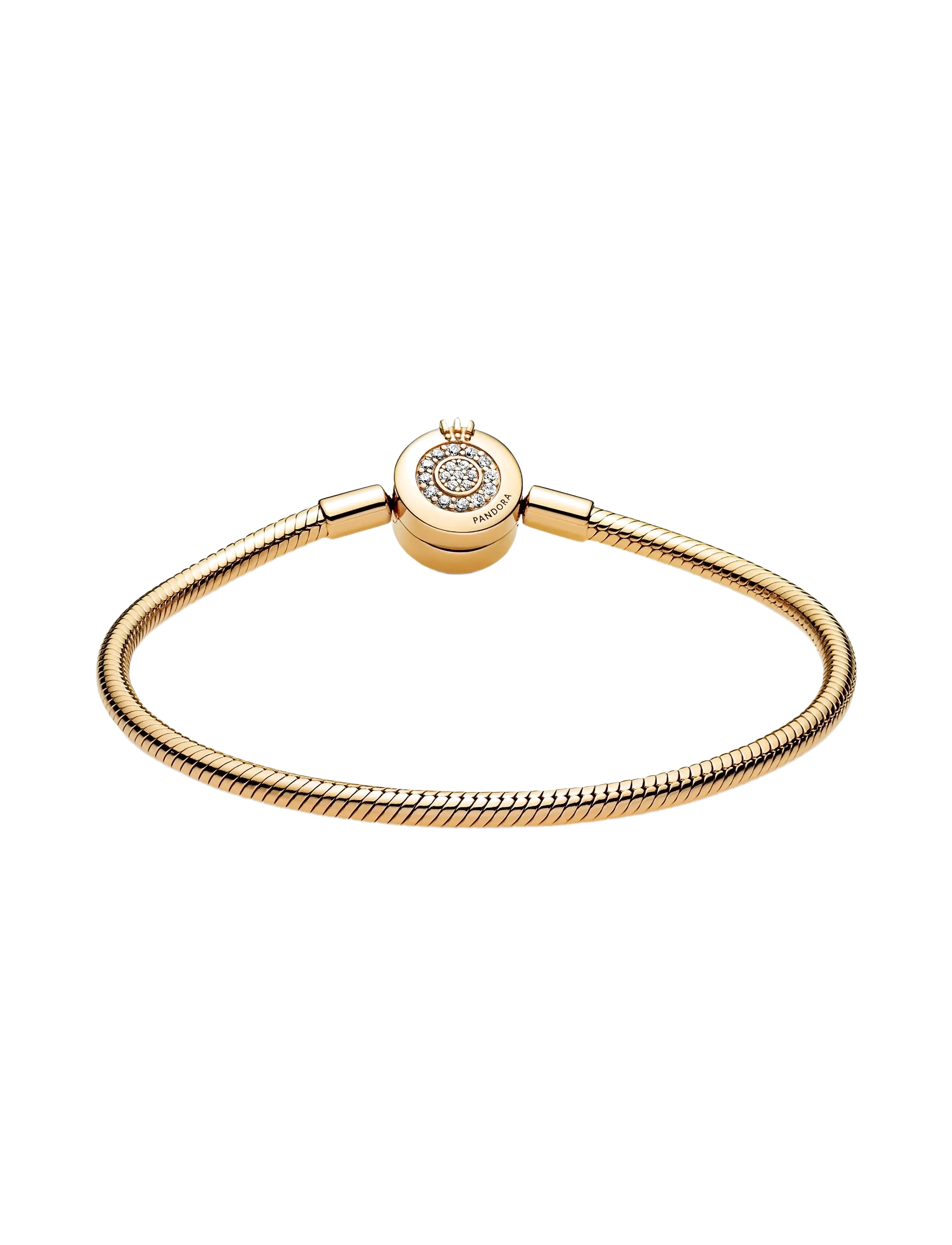 Pandora - Snake chain 14k gold-plated bracelet and crown O clasp with clear cubic zirconia - bracelets chaîne - clear - 2