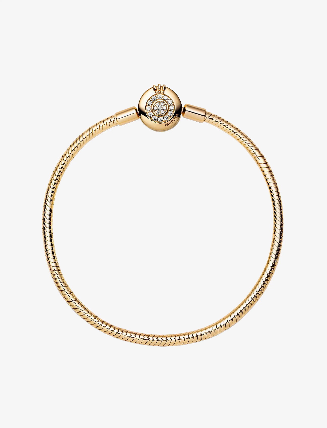 Pandora - Snake chain 14k gold-plated bracelet and crown O clasp with clear cubic zirconia - kædearmbånd - clear - 3