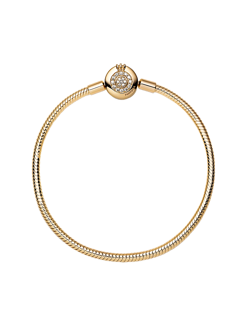 Pandora - Snake chain 14k gold-plated bracelet and crown O clasp with clear cubic zirconia - kedjearmband - clear - 3