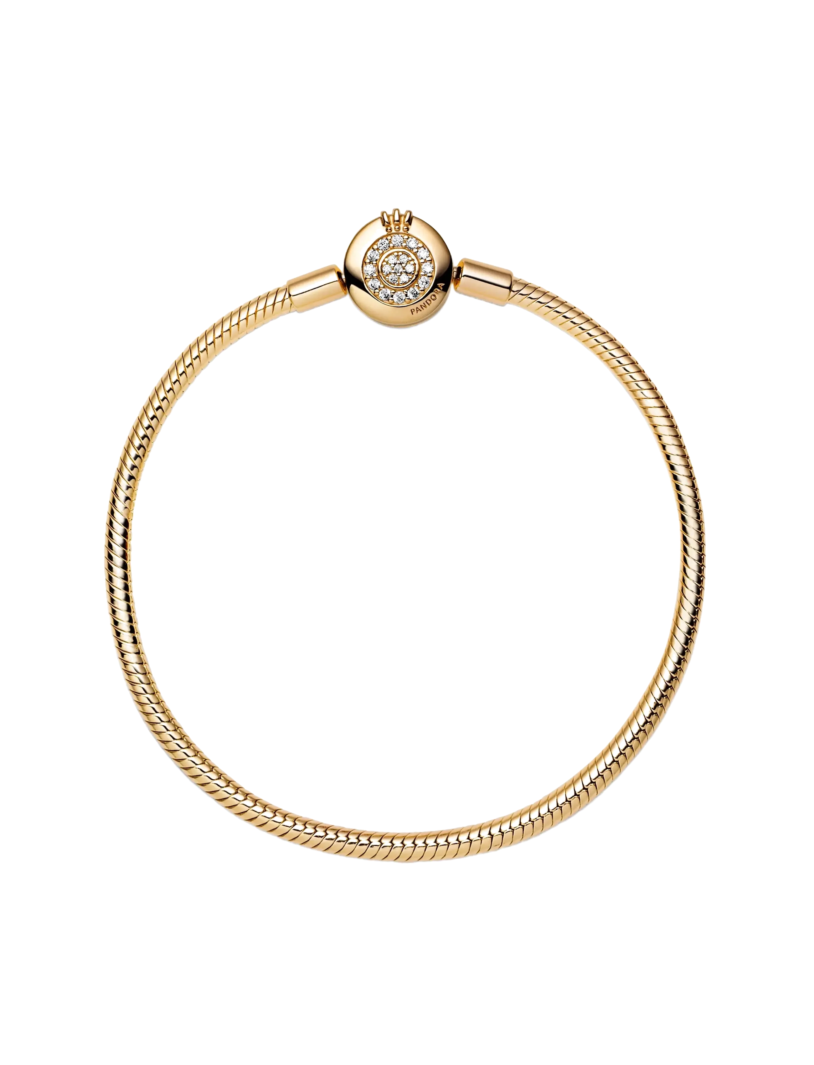 Pandora - Snake chain 14k gold-plated bracelet and crown O clasp with clear cubic zirconia - bracelets chaîne - clear - 3
