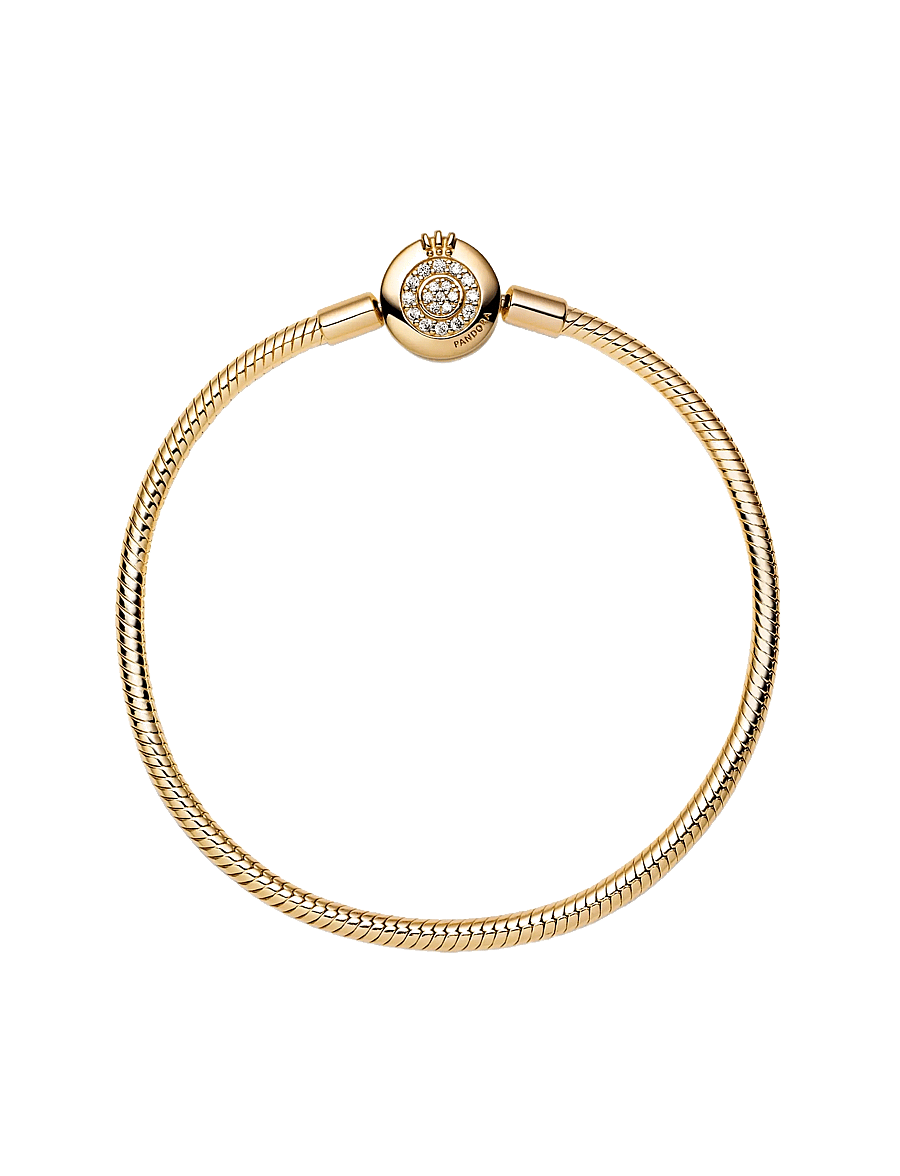 Pandora - Snake chain 14k gold-plated bracelet and crown O clasp with clear cubic zirconia - bracelets chaîne - clear - 3