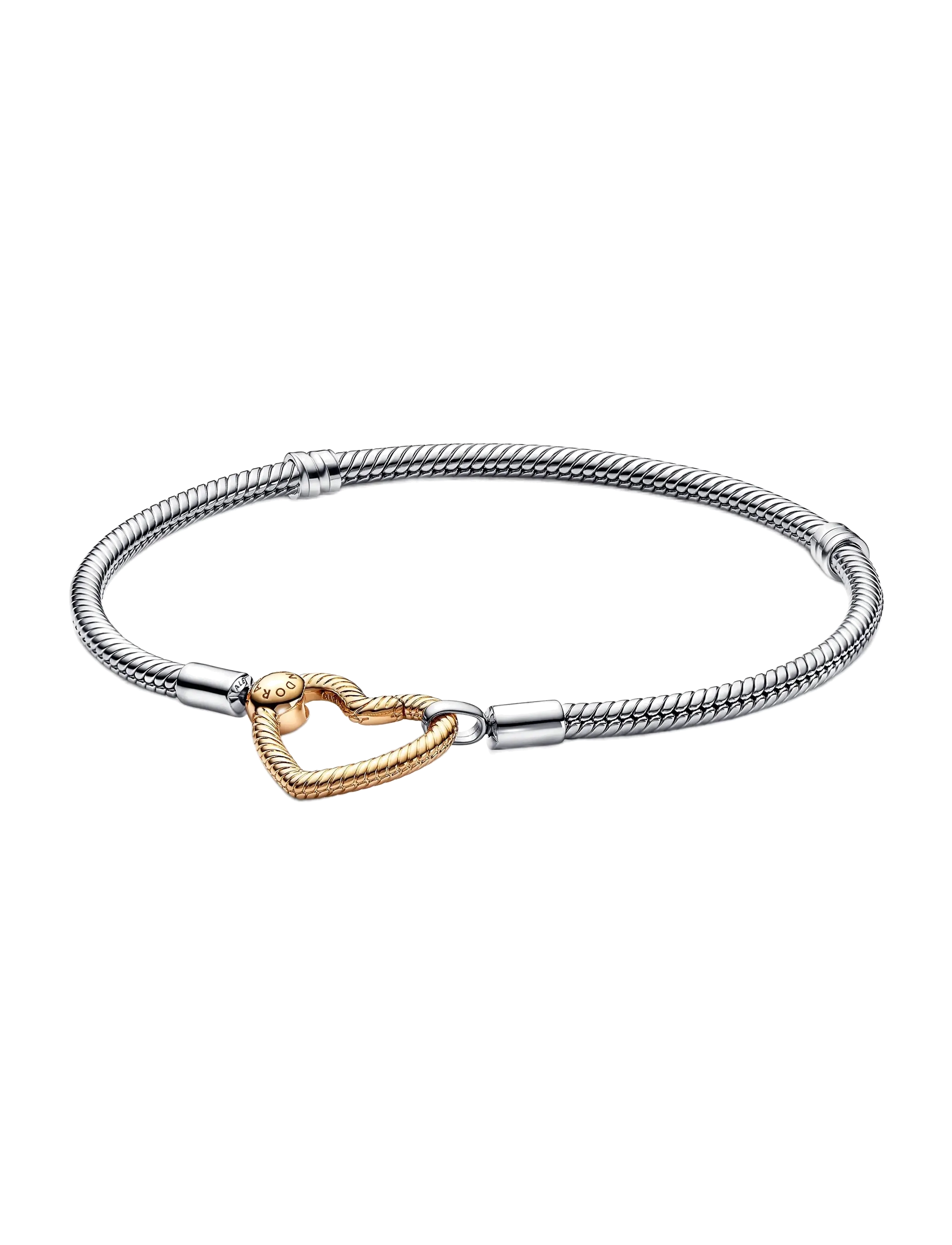 Snake chain sterling silver bracelet with 14k gold-plated heart clasp - NO COLOR