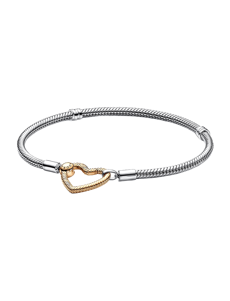 Pandora - Snake chain sterling silver bracelet with 14k gold-plated heart clasp - kedjearmband - no color - 1
