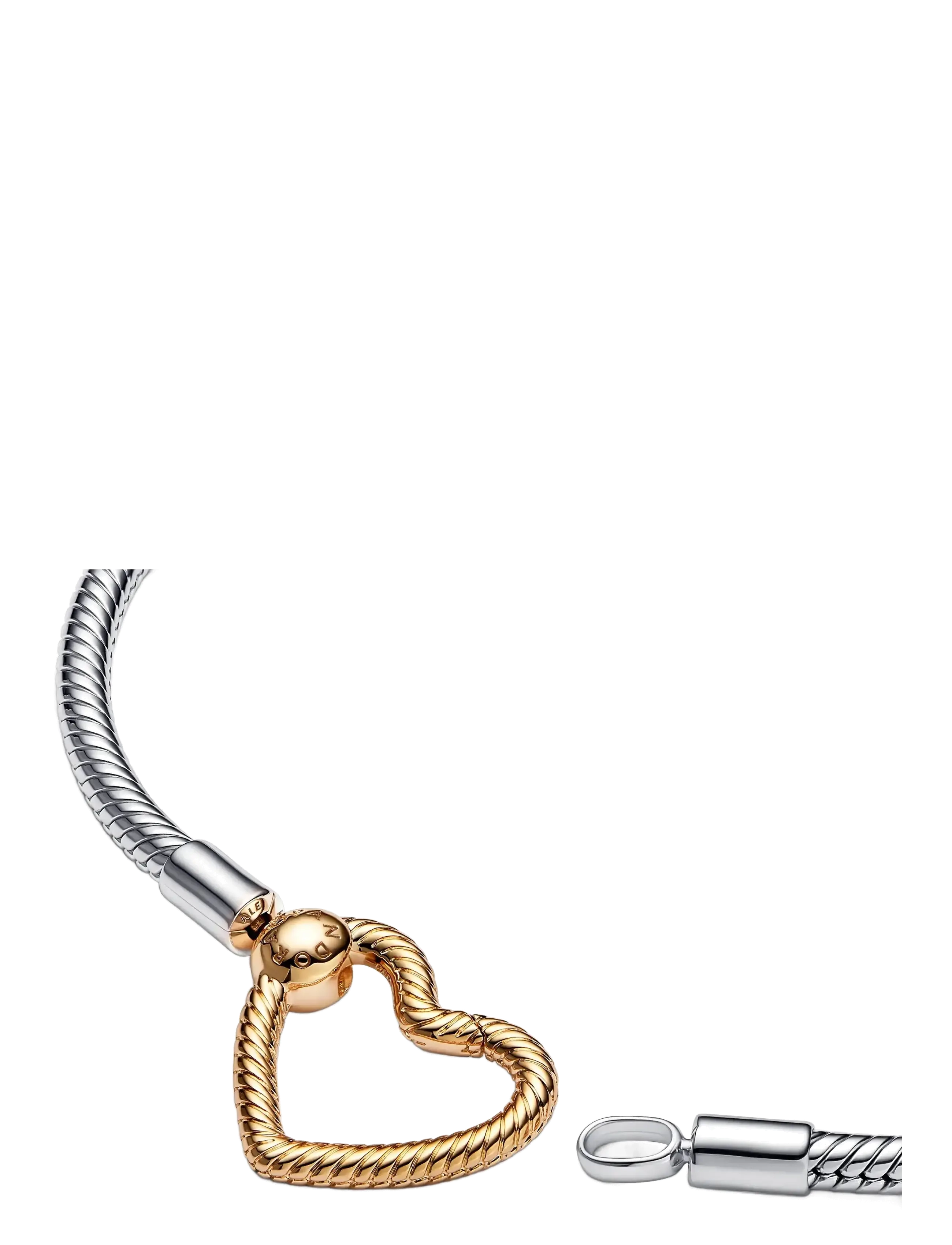 PANDORA Snake Chain Sterling Silver Bracelet With 14K Gold-Plated Heart Clasp armband dam – bild 2