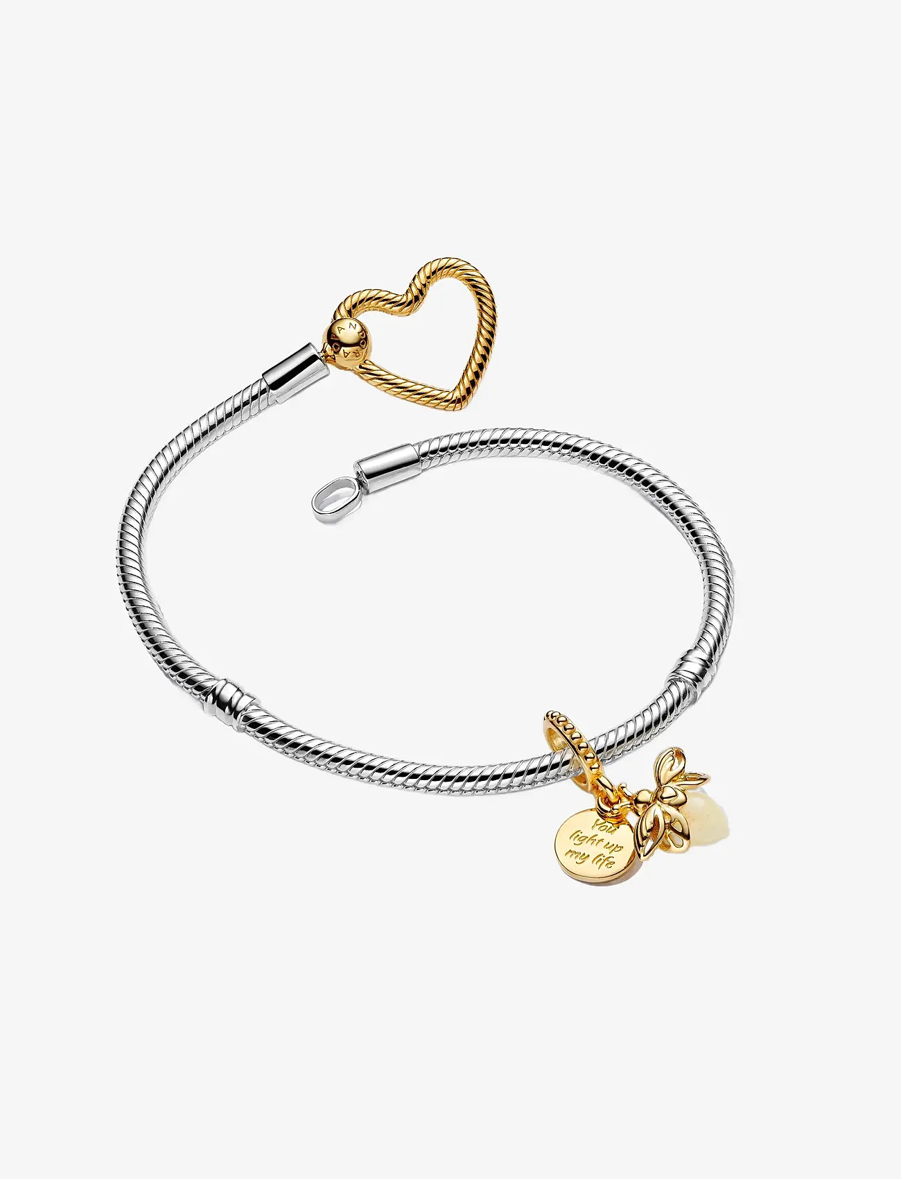 Pandora - Snake chain sterling silver bracelet with 14k gold-plated heart clasp - chain bracelets - no color - 2