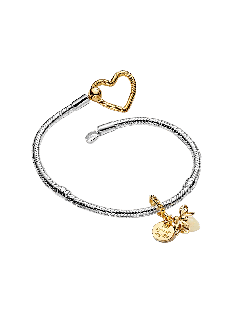Pandora - Snake chain sterling silver bracelet with 14k gold-plated heart clasp - kedjearmband - no color - 2