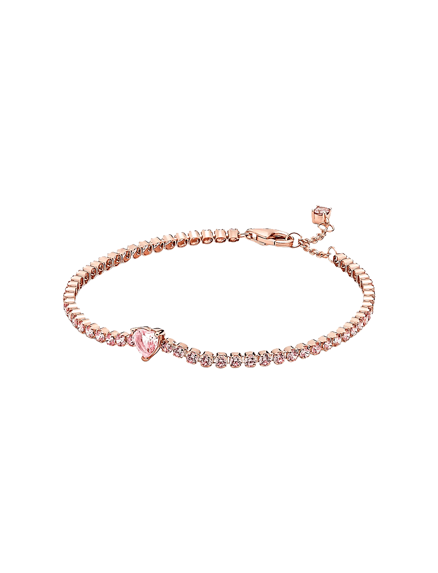Pandora - Heart 14k rose gold-plated tennis bracelet with orchid pink crystal - bracelets chaîne - pink - 1