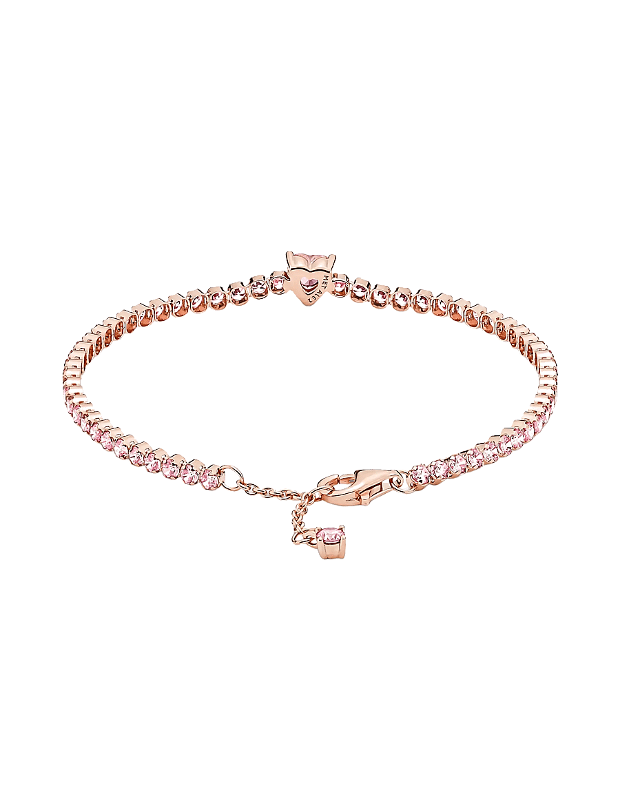 Pandora - Heart 14k rose gold-plated tennis bracelet with orchid pink crystal - bracelets chaîne - pink - 2