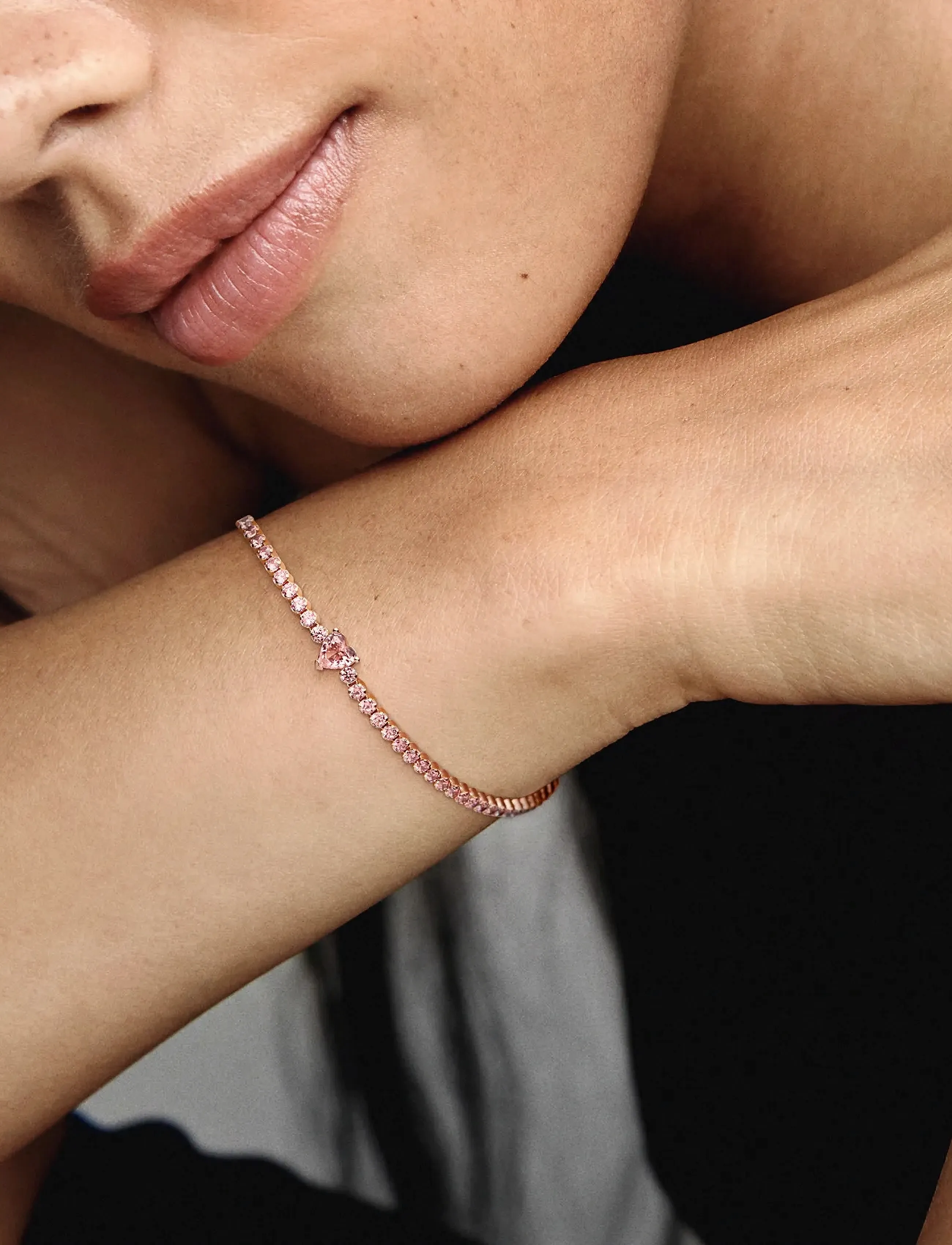 Pandora Heart 14K Rose Gold-Plated Tennis Bracelet With Orchid Pink Crystal, 16 cm, Bracelets, Rosa - Chain Frauen