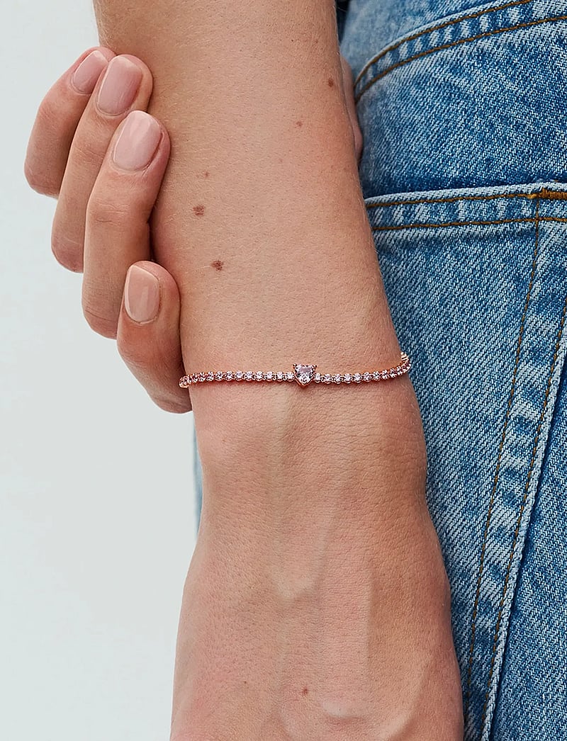 Pandora - Heart 14k rose gold-plated tennis bracelet with orchid pink crystal - kedjearmband - pink - 4