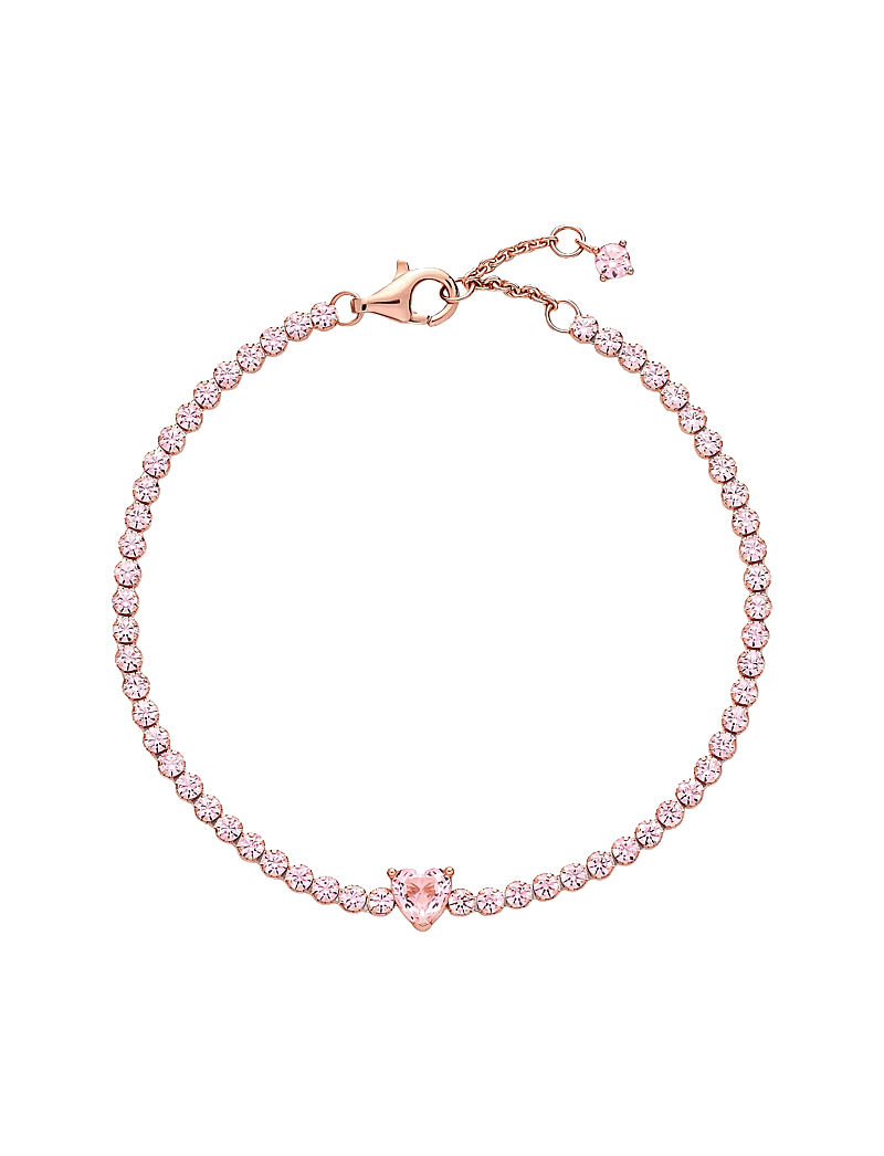 Pandora - Heart 14k rose gold-plated tennis bracelet with orchid pink crystal - kedjearmband - pink - 3