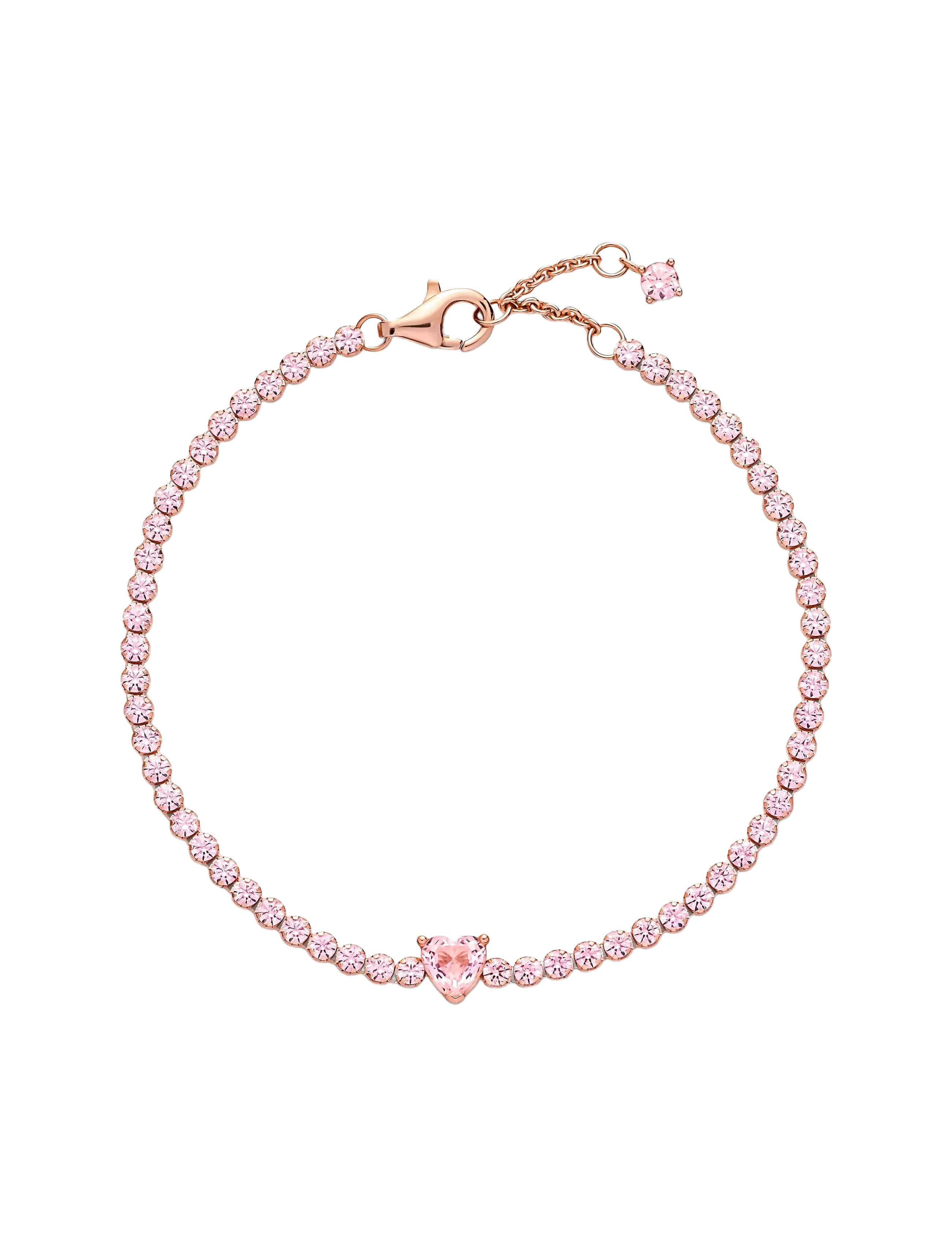 Pandora - Heart 14k rose gold-plated tennis bracelet with orchid pink crystal - bracelets chaîne - pink - 3