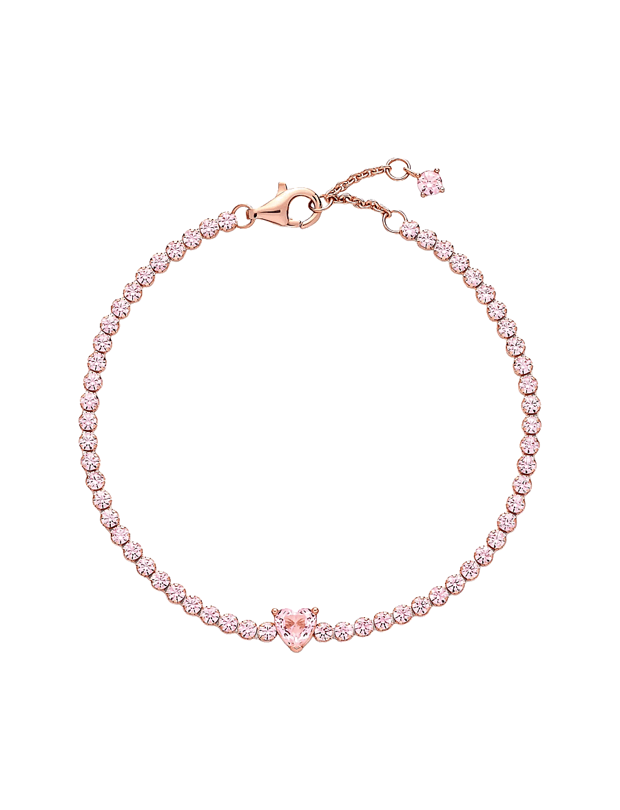 Pandora - Heart 14k rose gold-plated tennis bracelet with orchid pink crystal - bracelets chaîne - pink - 3
