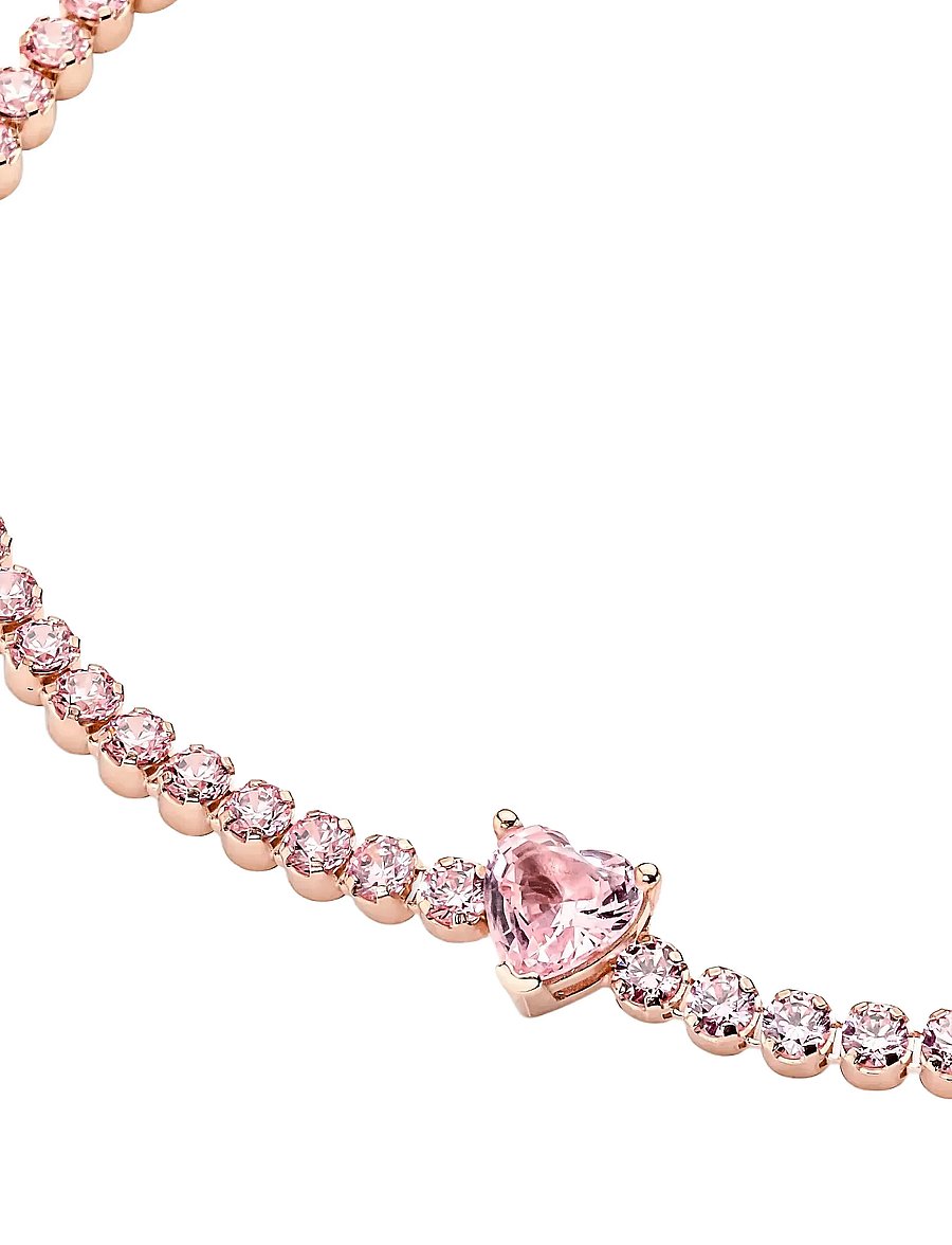 Pandora - Heart 14k rose gold-plated tennis bracelet with orchid pink crystal - bracelets chaîne - pink - 5