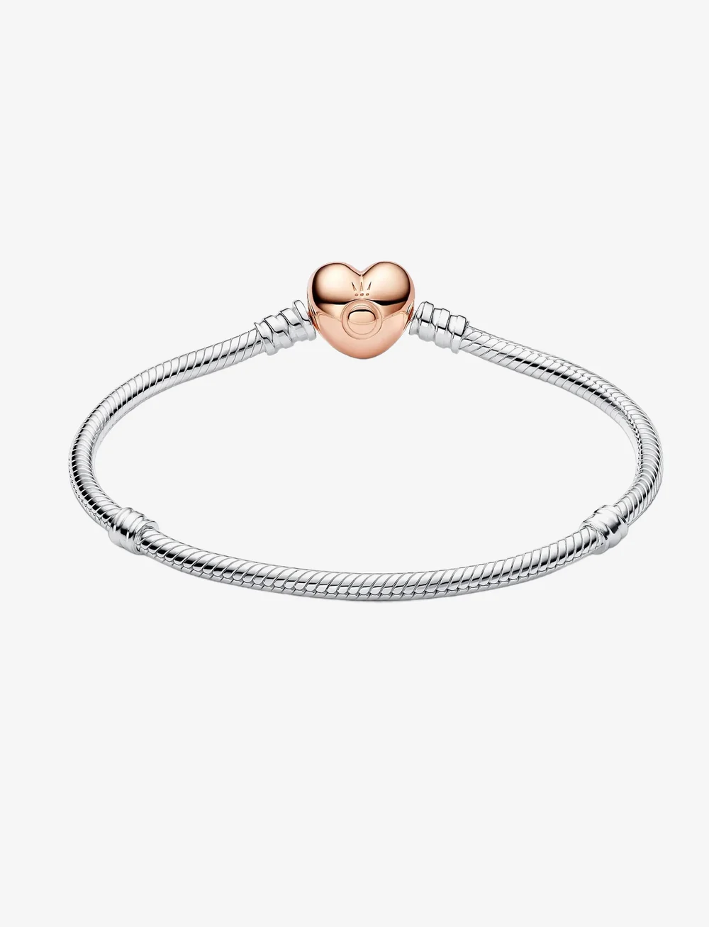 Pandora - Silver bracelet with heart-shaped 14k rose gold-plated clasp - kettenarmbänder - no color - 2