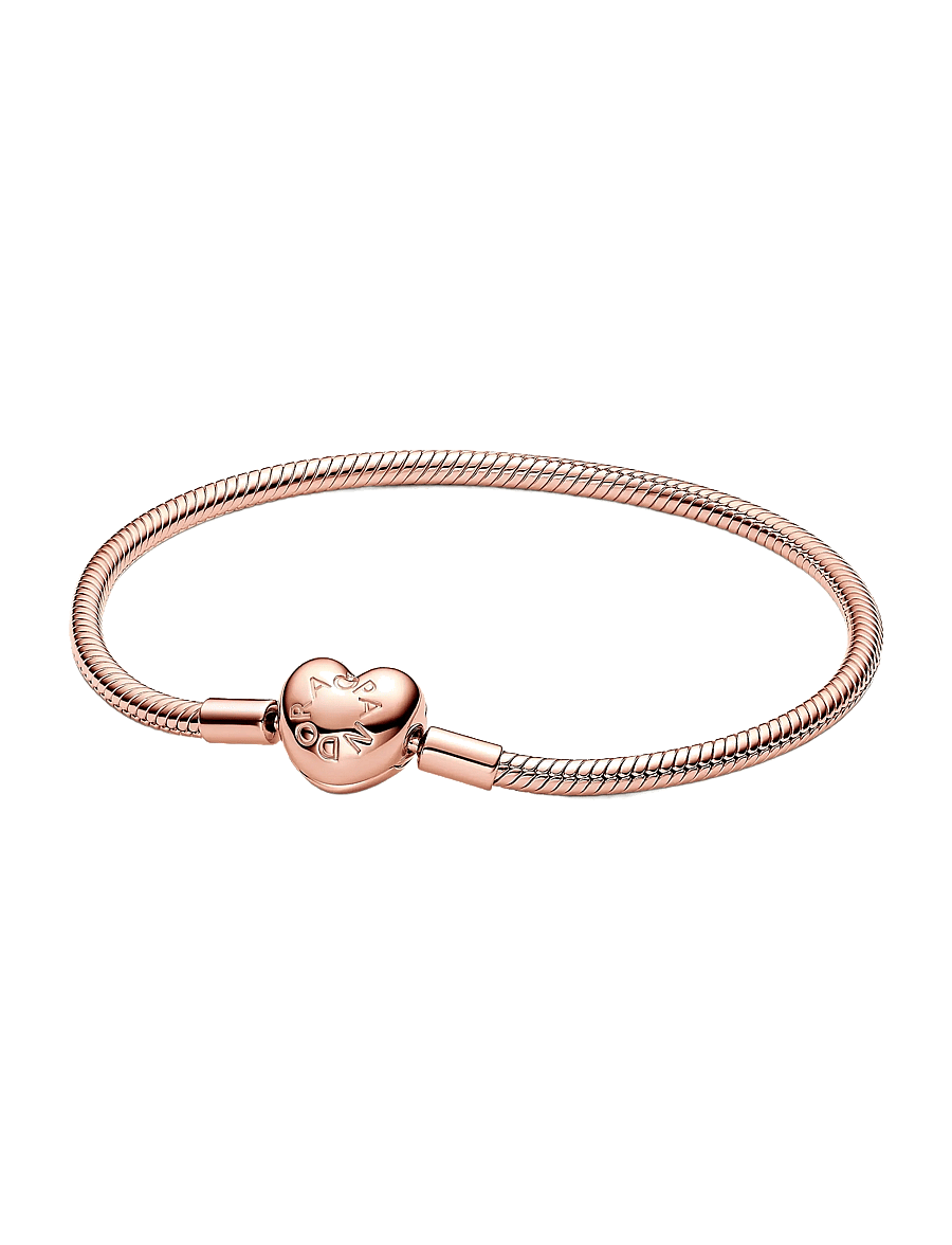 Pandora - Snake chain 14k rose gold-plated bracelet with heart clasp - kettenarmbänder - no color - 1