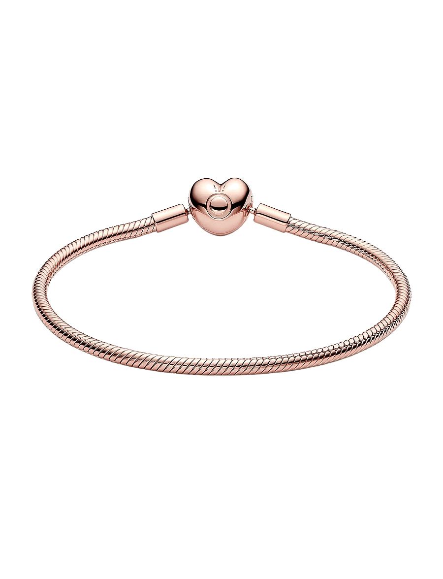 Pandora - Snake chain 14k rose gold-plated bracelet with heart clasp - kettenarmbänder - no color - 2