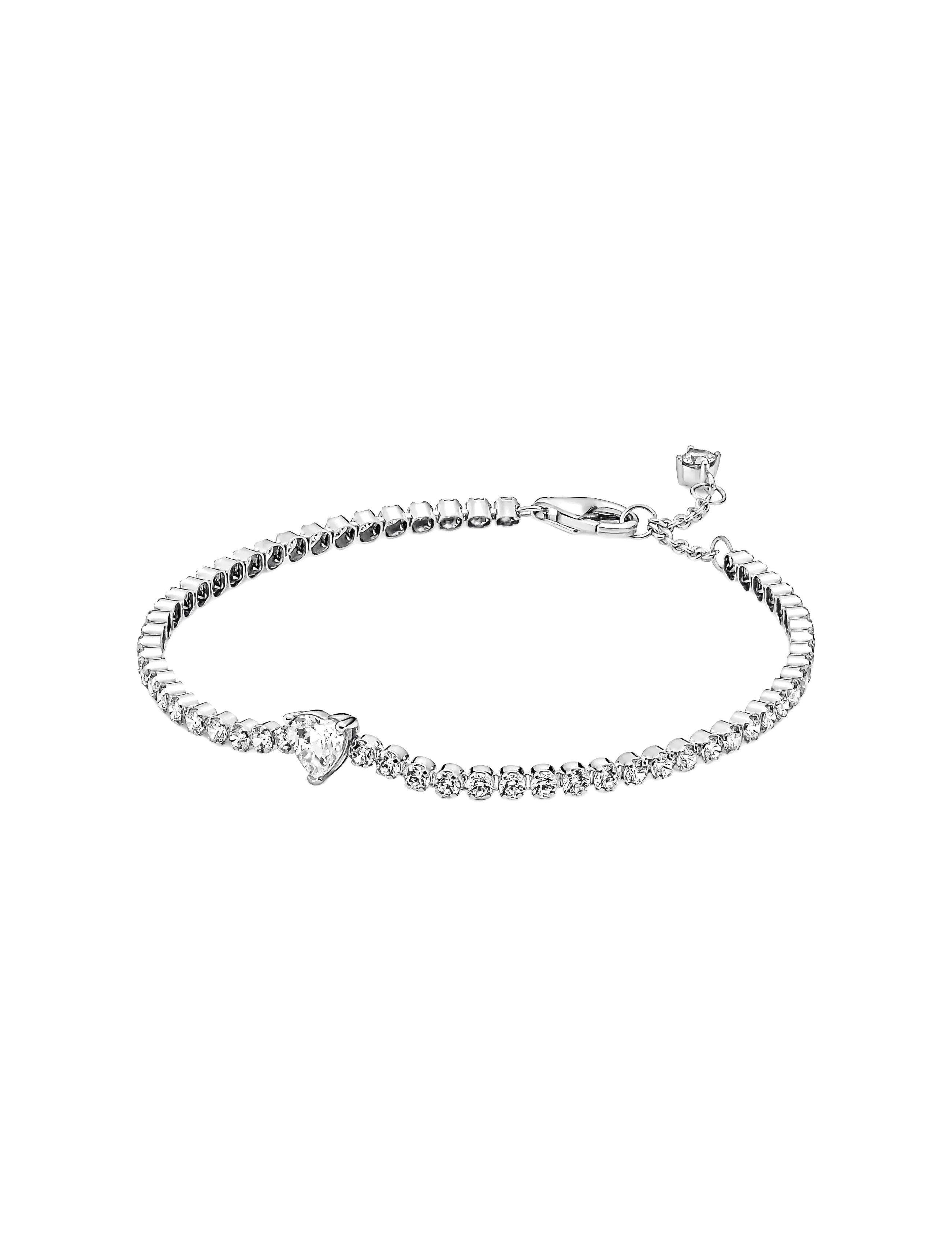 Pandora Heart sterling silver tennis bracelet with clear cubic zirconia - Bracelets - CLEAR / undefined