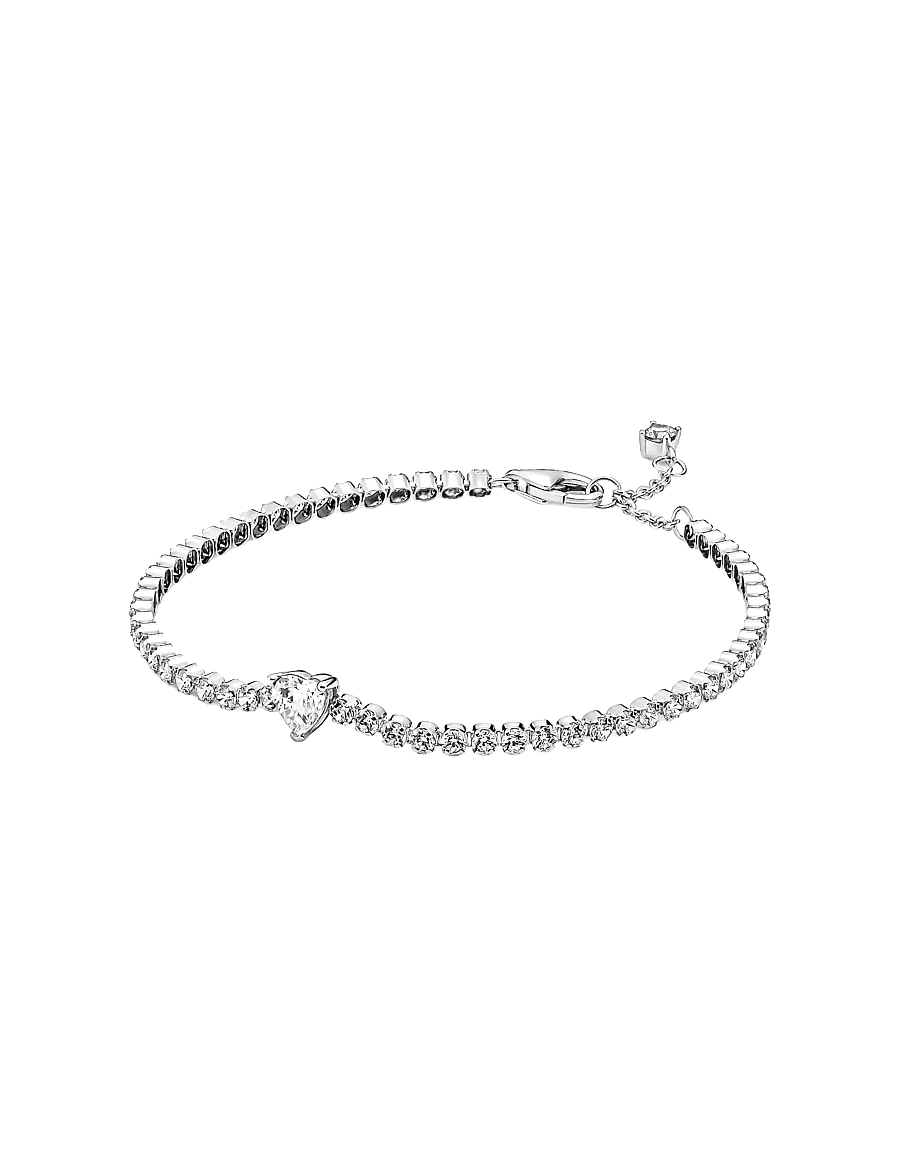 Pandora - Heart sterling silver tennis bracelet with clear cubic zirconia - bracelets chaîne - clear - 1