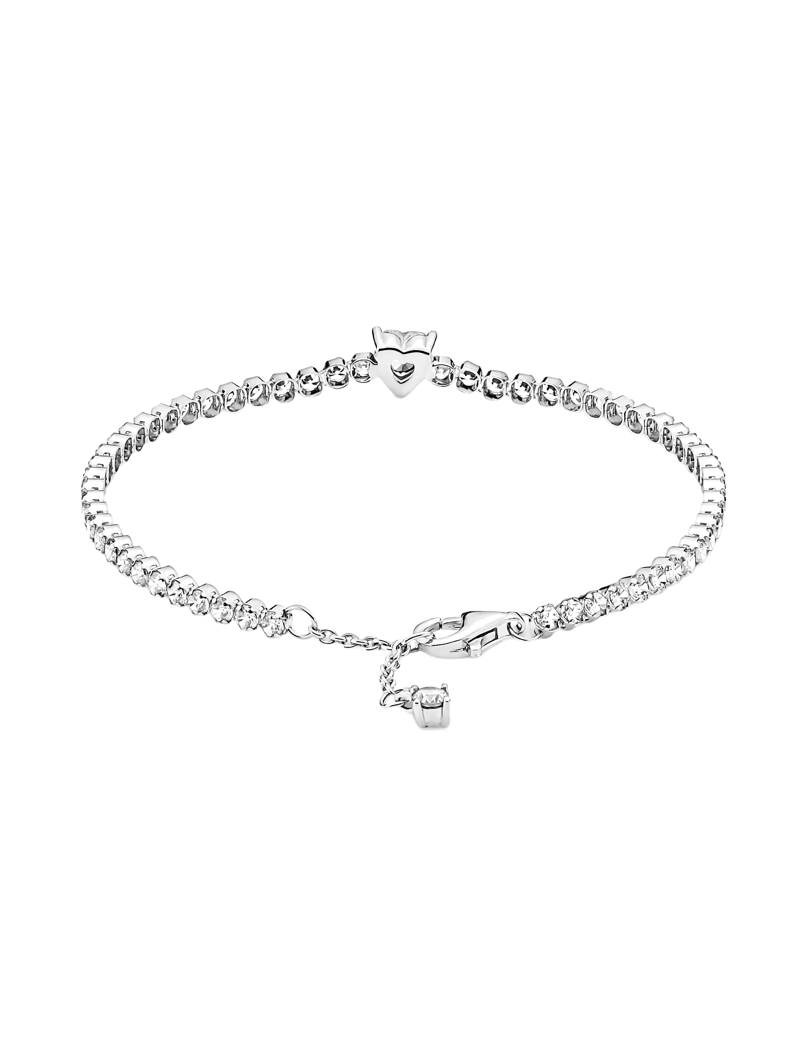 Pandora - Heart sterling silver tennis bracelet with clear cubic zirconia - bracelets chaîne - clear - 2