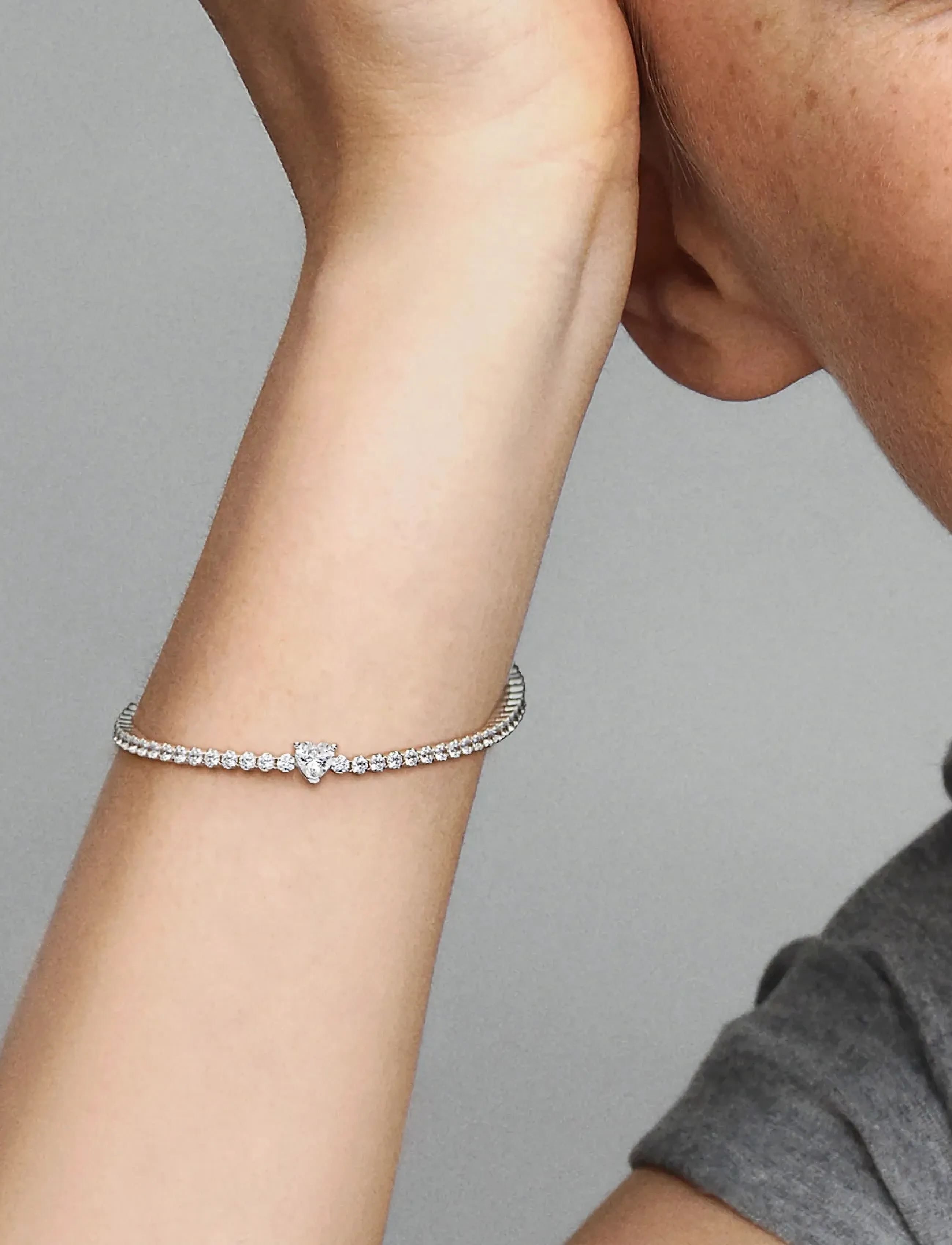 Pandora Heart Sterling Silver Tennis Bracelet With Clear Cubic Zirconia, 16 cm, Bracelets, Silber - Chain Frauen