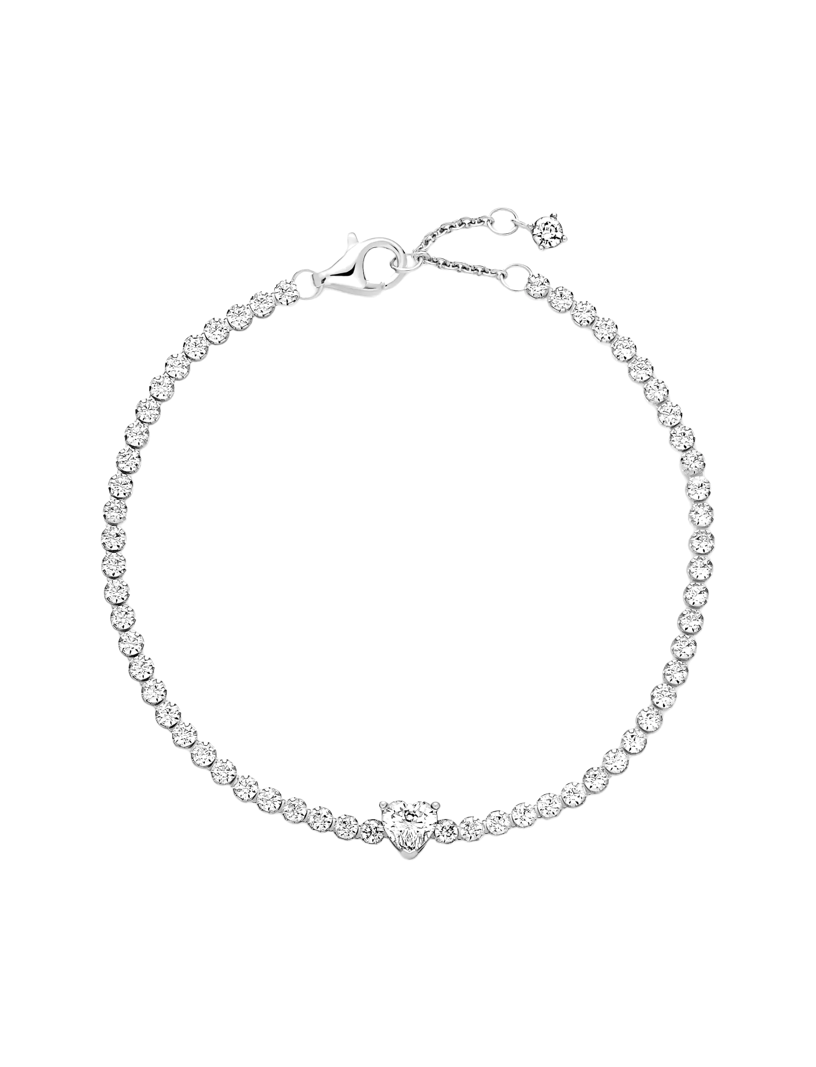 Pandora - Heart sterling silver tennis bracelet with clear cubic zirconia - bracelets chaîne - clear - 3