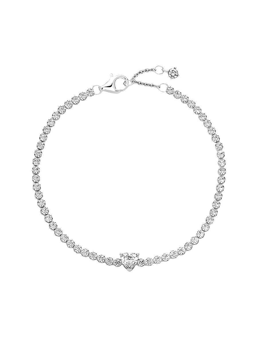 Pandora - Heart sterling silver tennis bracelet with clear cubic zirconia - bracelets chaîne - clear - 3