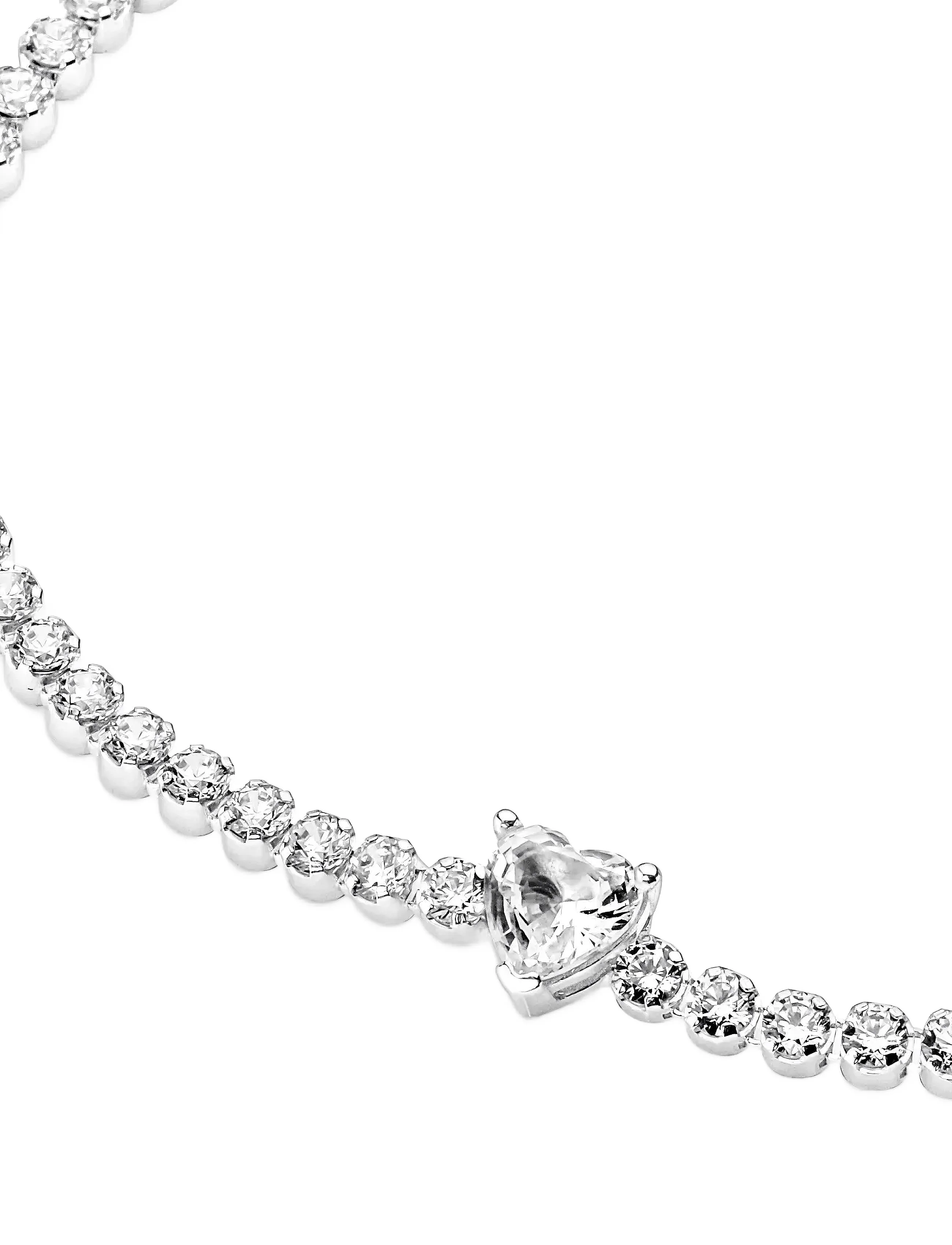 Pandora - Heart sterling silver tennis bracelet with clear cubic zirconia - bracelets chaîne - clear - 4