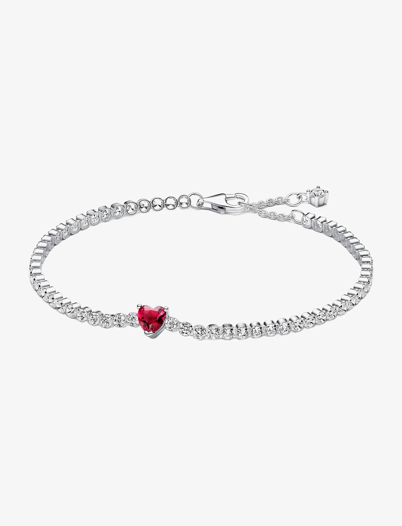 Pandora - Heart sterling silver tennis bracelet with cherries jubilee red crystal and clear cubic zirconia - kedjearmband - red - 1