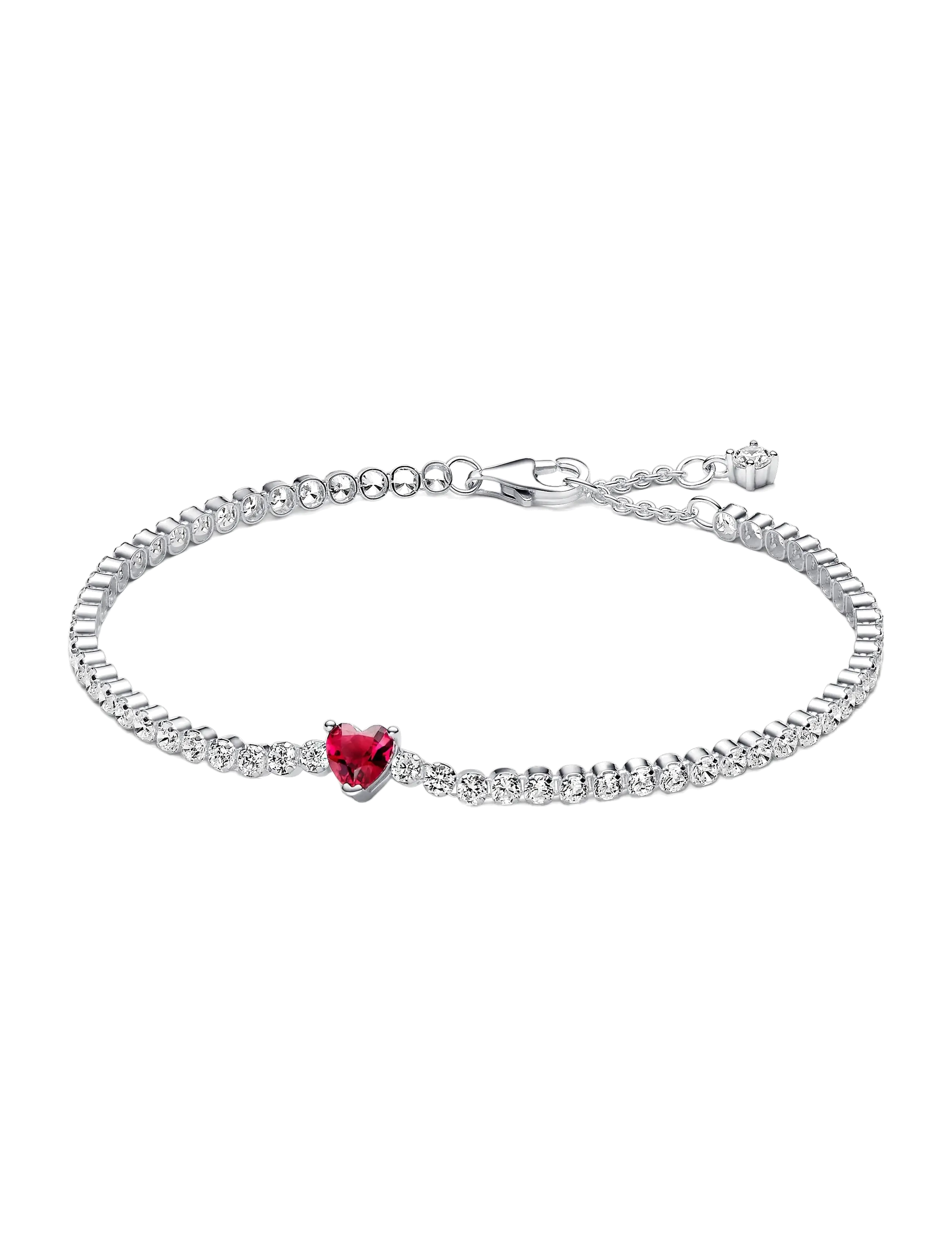 Pandora Heart sterling silver tennis bracelet with cherries jubilee red crystal and clear cubic zirconia - Bracelets - RED / red