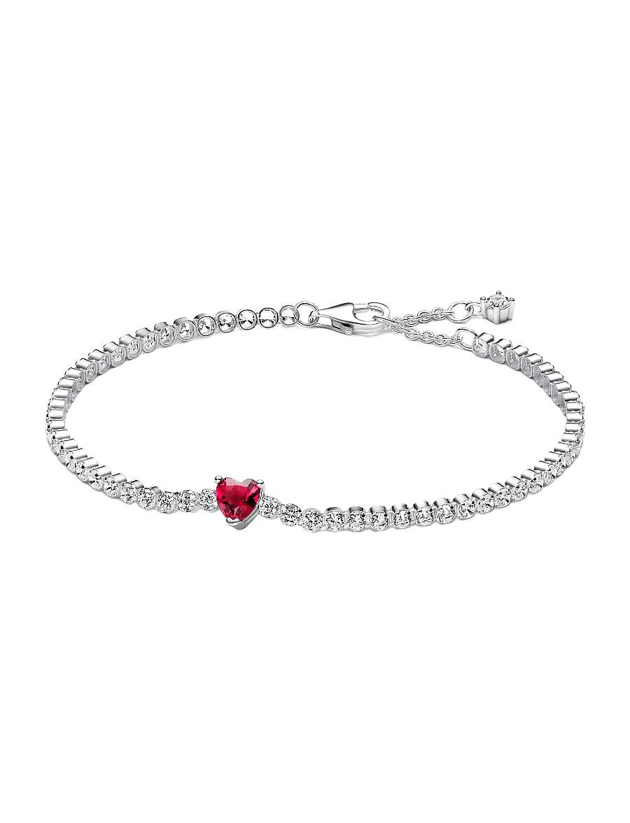 Pandora - Heart sterling silver tennis bracelet with cherries jubilee red crystal and clear cubic zirconia - bracelets chaîne - red - 1