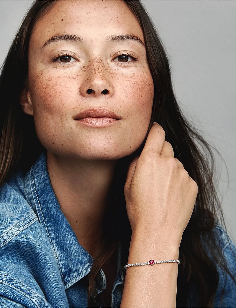 Pandora - Heart sterling silver tennis bracelet with cherries jubilee red crystal and clear cubic zirconia - kedjearmband - red - 0