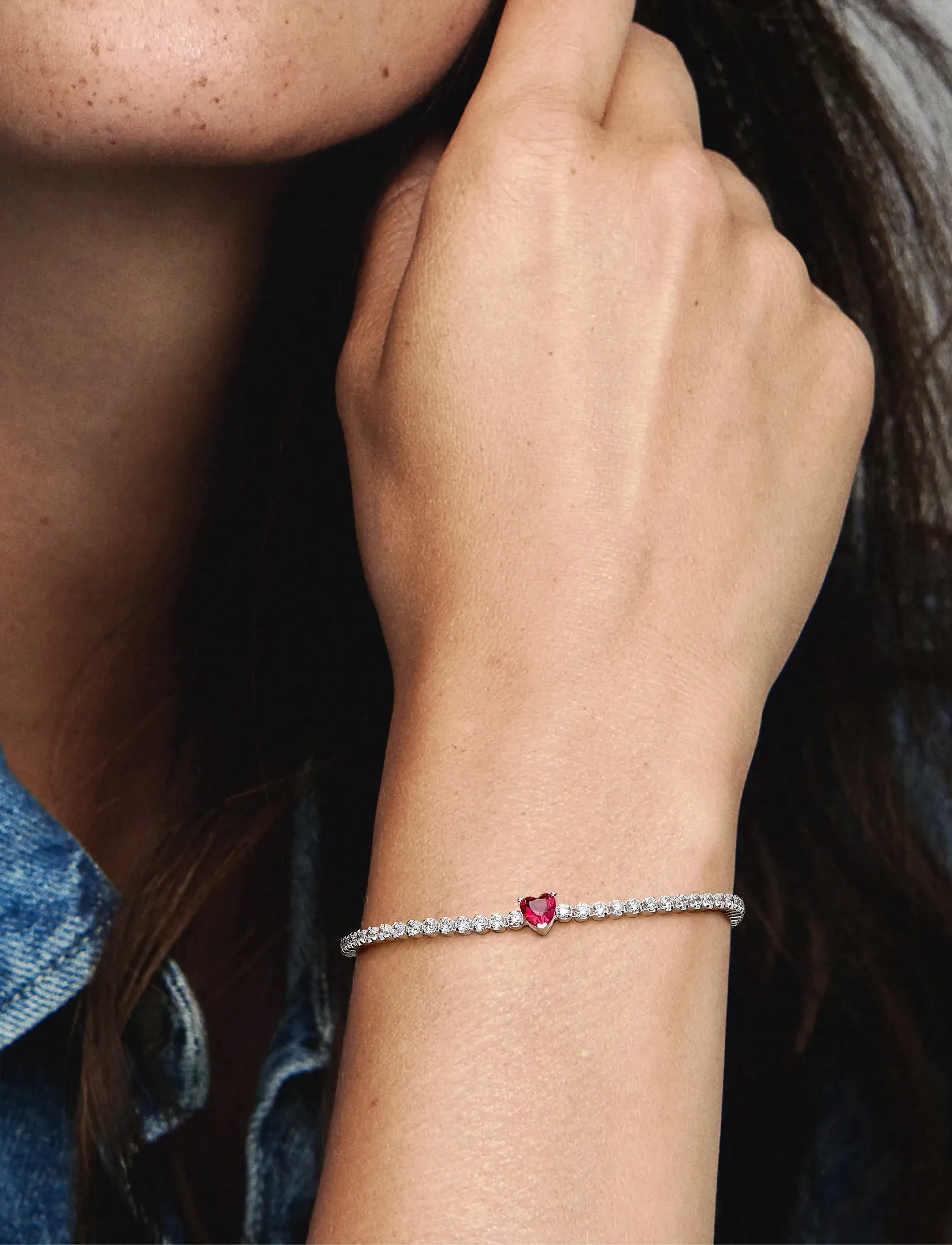 Pandora - Heart sterling silver tennis bracelet with cherries jubilee red crystal and clear cubic zirconia - bracelets chaîne - red - 2