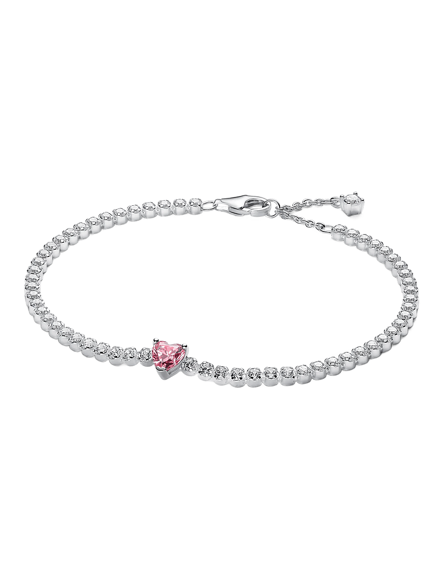Pandora - Heart sterling silver tennis bracelet - pink - 1