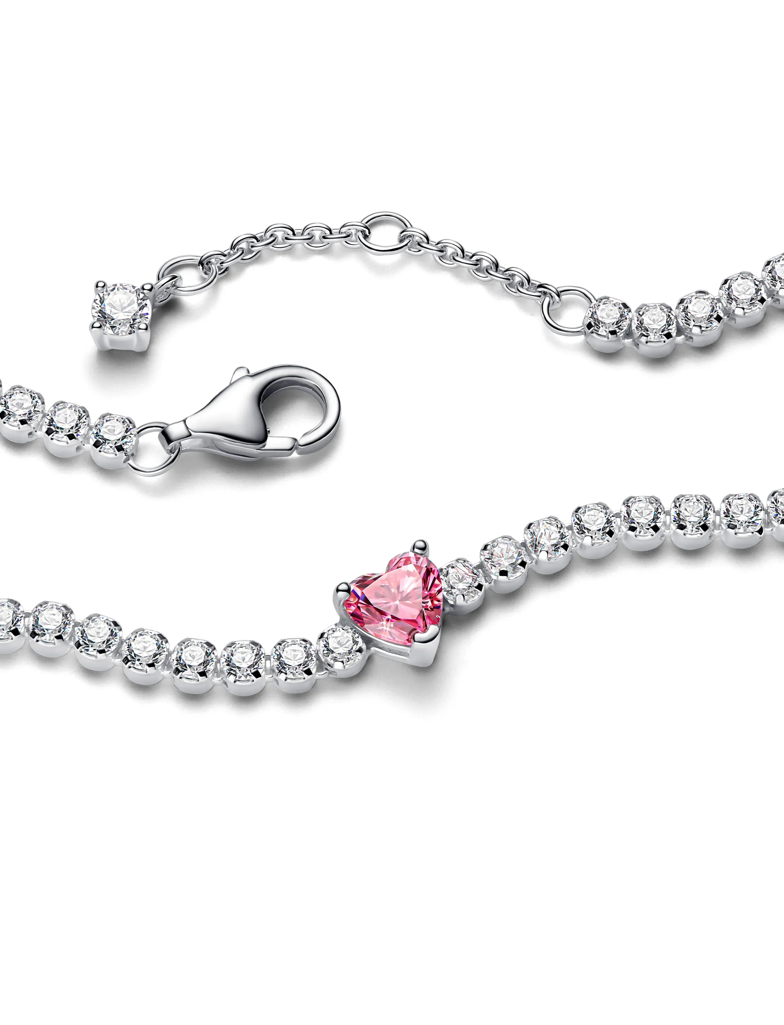 Pandora - Heart sterling silver tennis bracelet - pink - 2