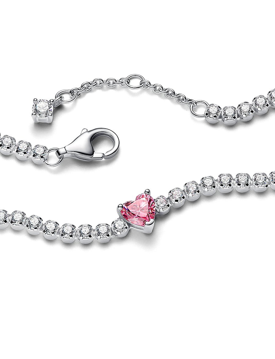 Pandora - Heart sterling silver tennis bracelet - pink - 2