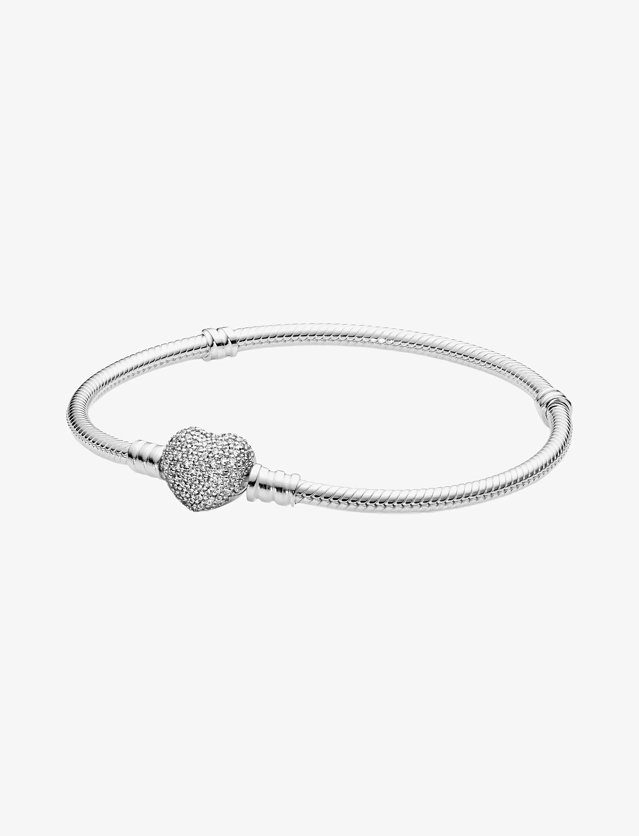 Pandora - Silver bracelet with heart-shaped clasp and cubic zirconia - kedjearmband - clear - 1