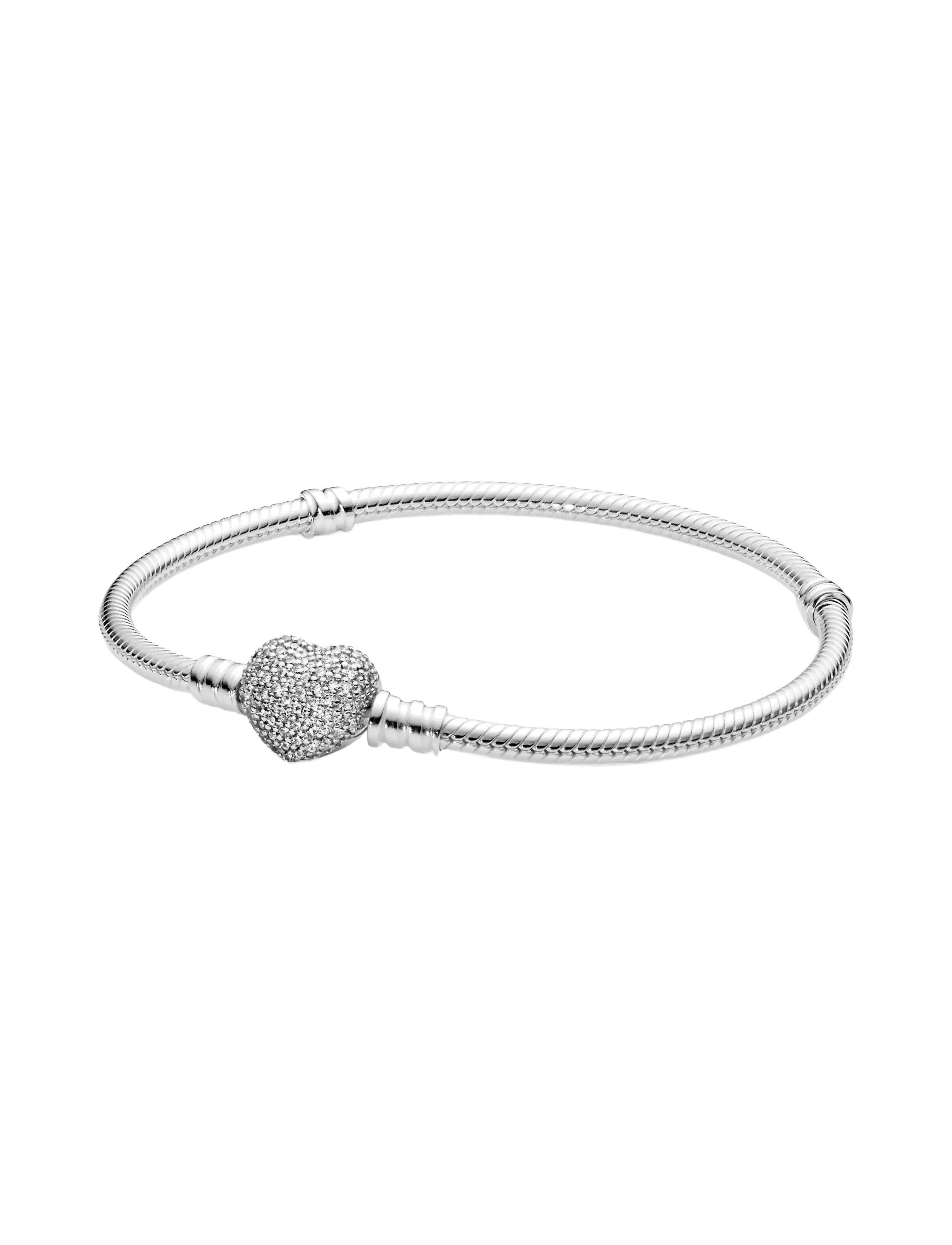 Silver bracelet with heart-shaped clasp and cubic zirconia - CLEAR