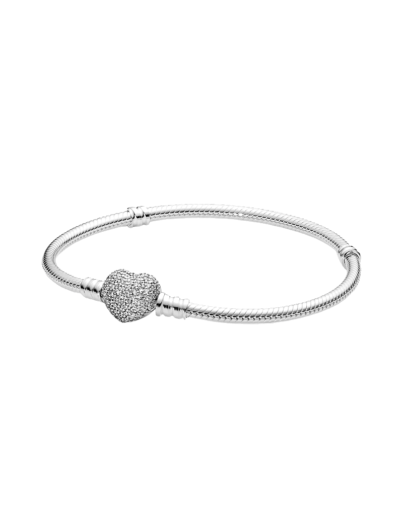 Pandora - Silver bracelet with heart-shaped clasp and cubic zirconia - kedjearmband - clear - 1