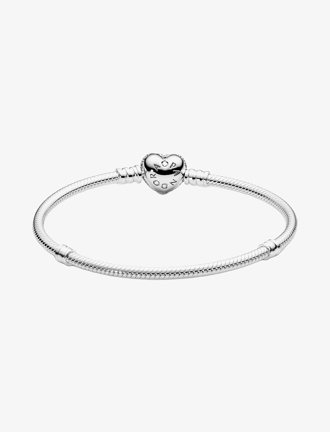 Pandora - Silver bracelet with heart-shaped clasp and cubic zirconia - kedjearmband - clear - 2