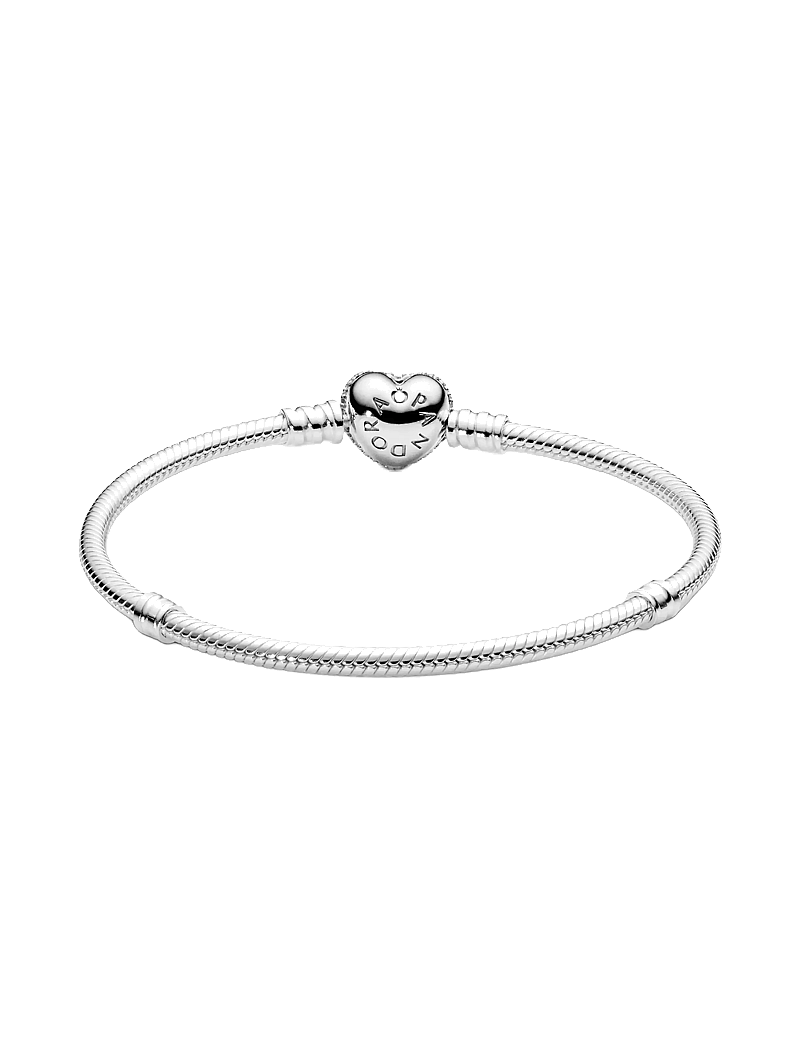 Pandora - Silver bracelet with heart-shaped clasp and cubic zirconia - kedjearmband - clear - 2