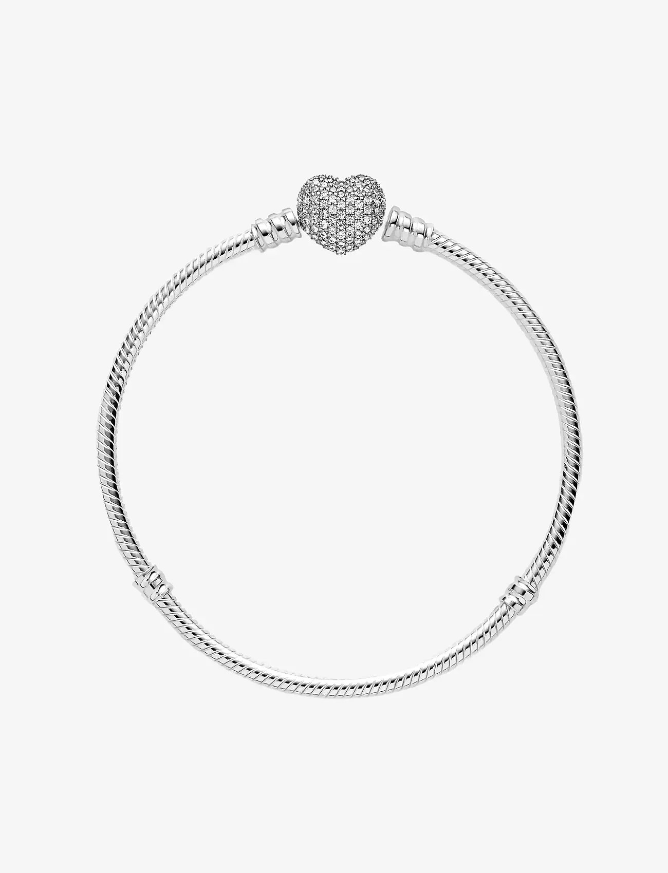 Pandora - Silver bracelet with heart-shaped clasp and cubic zirconia - kedjearmband - clear - 3