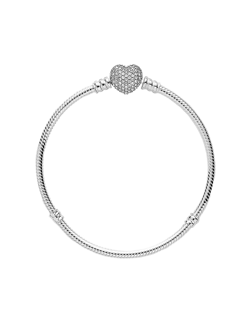 Pandora - Silver bracelet with heart-shaped clasp and cubic zirconia - kedjearmband - clear - 3
