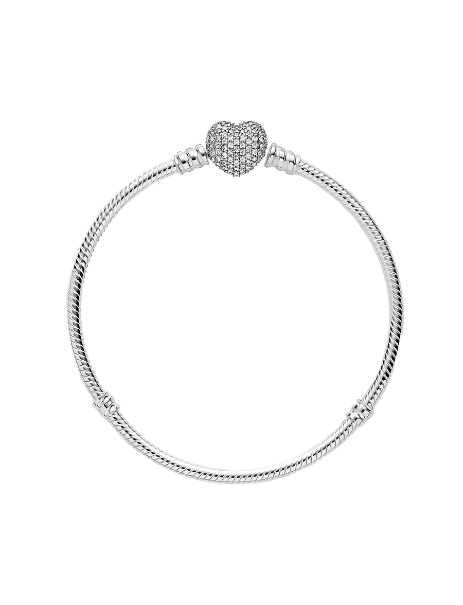 Pandora - Sparkling Heart Snake Chain Bracelet - kettenarmbänder - clear - 3