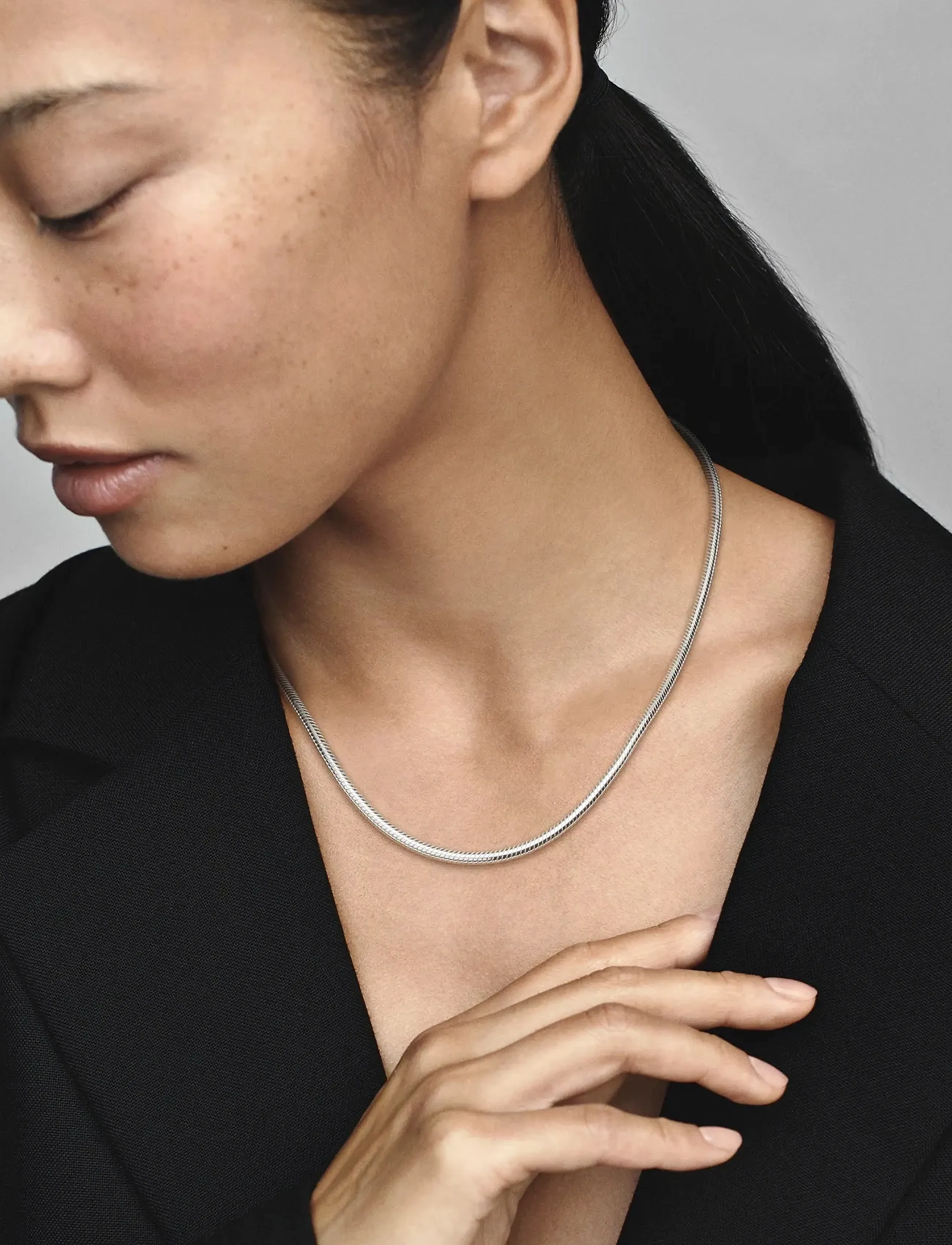 Pandora Silver Necklace With Round Clasp, 45 cm, Silver, Halskæder > Kædehalskæder, Dame