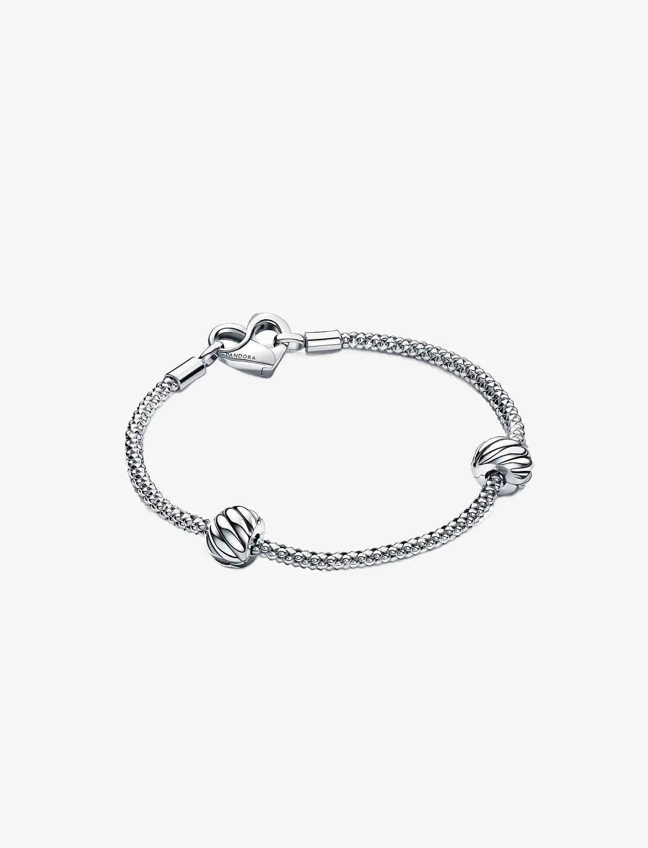 Pandora - Studded chain sterling silver bracelet with heart clasp - kedjearmband - no color - 3