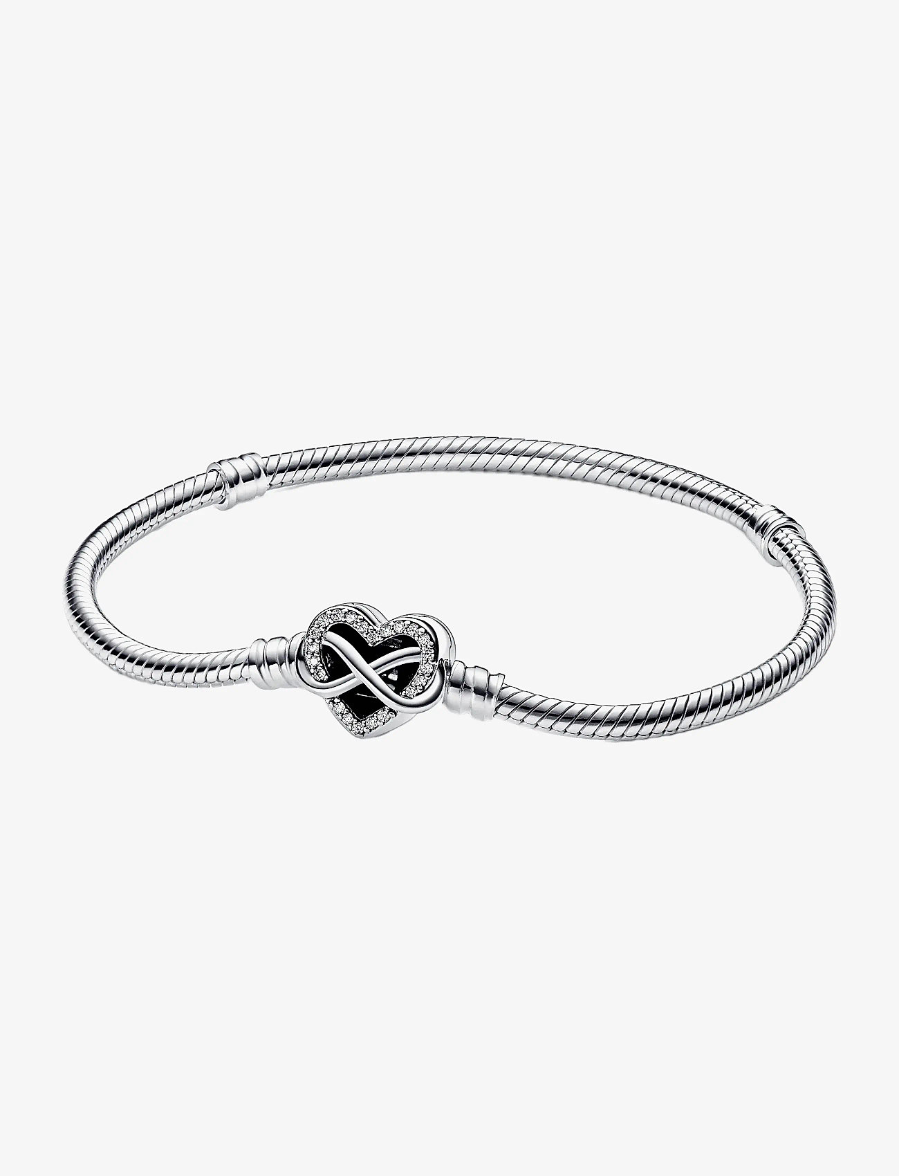 Pandora - Snake chain sterling silver bracelet with infinity heart clasp with clear cubic zirconia - kedjearmband - clear - 1