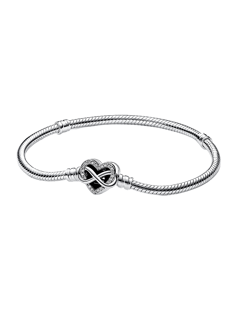Pandora - Snake chain sterling silver bracelet with infinity heart clasp with clear cubic zirconia - kedjearmband - clear - 1