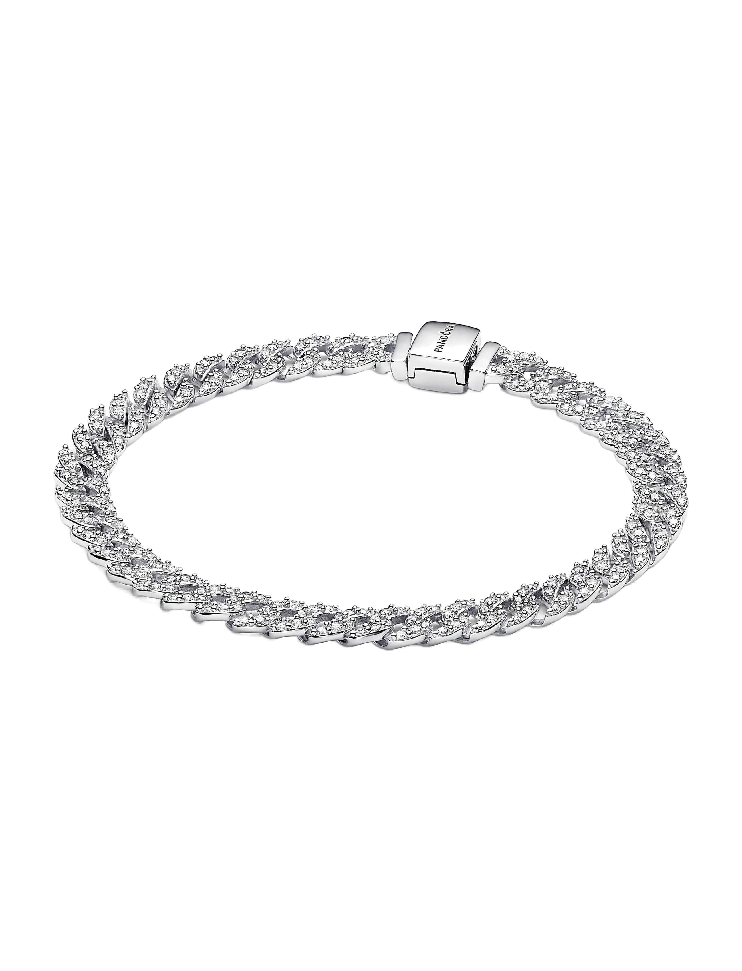 Cuban chain sterling silver bracelet with clear cubic zirconia - CLEAR
