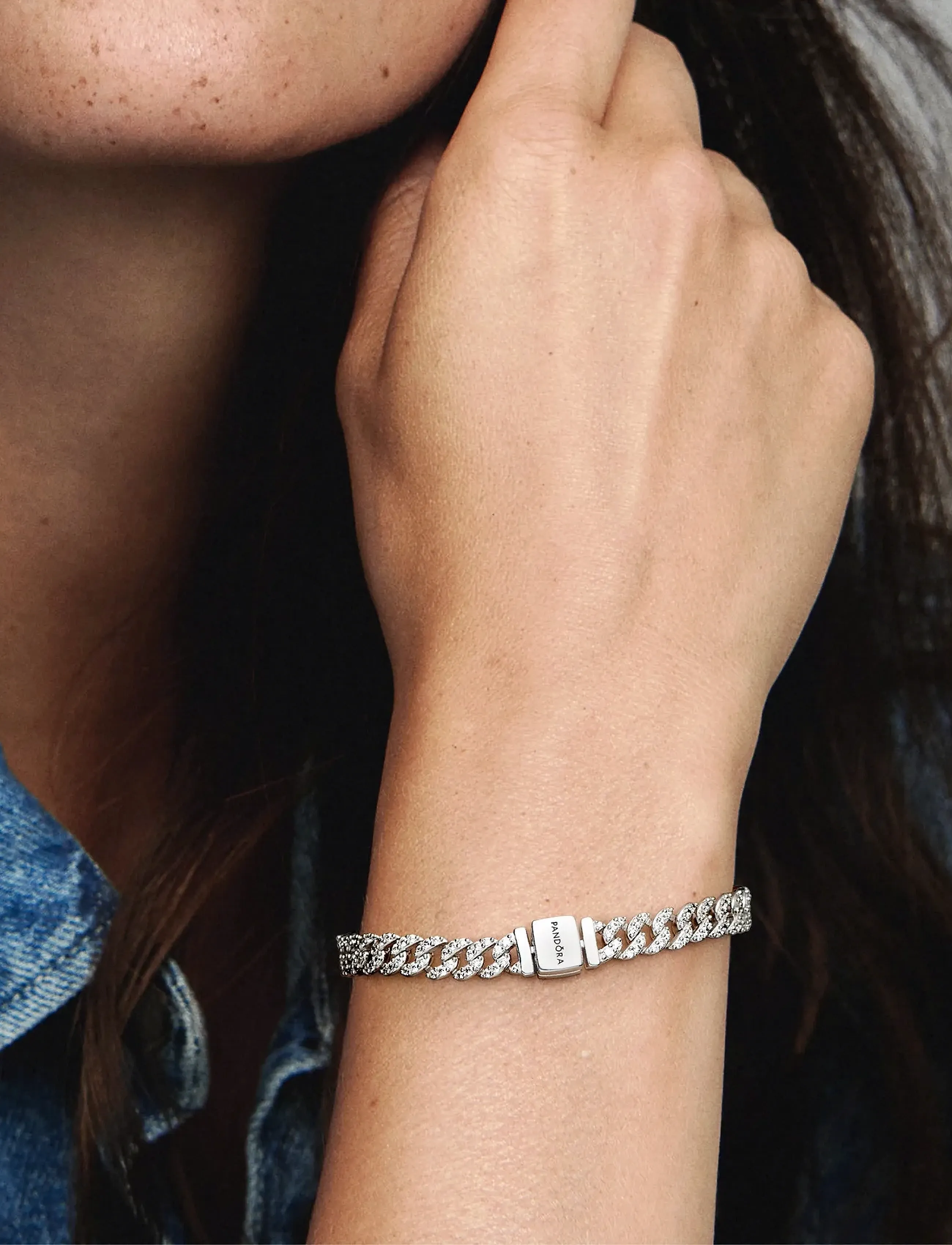 Pandora - Pavé Cuban Chain Bracelet - kædearmbånd - clear - 2